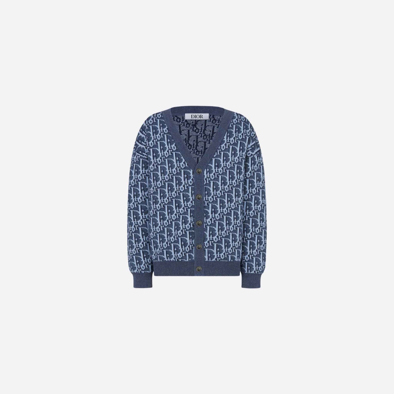 Dior Kids Cardigan Blue Dior Oblique Cotton Hemp Knit Jacquard, Front