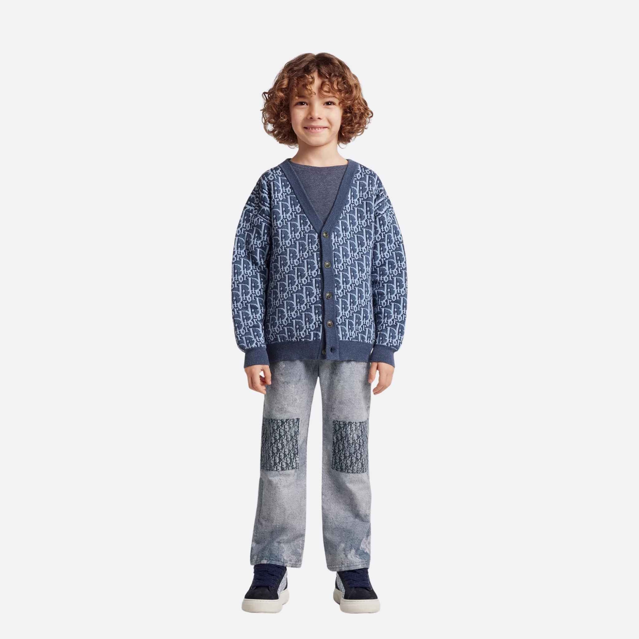 Dior Kids Cardigan Blue Dior Oblique Cotton Hemp Knit Jacquard, Model