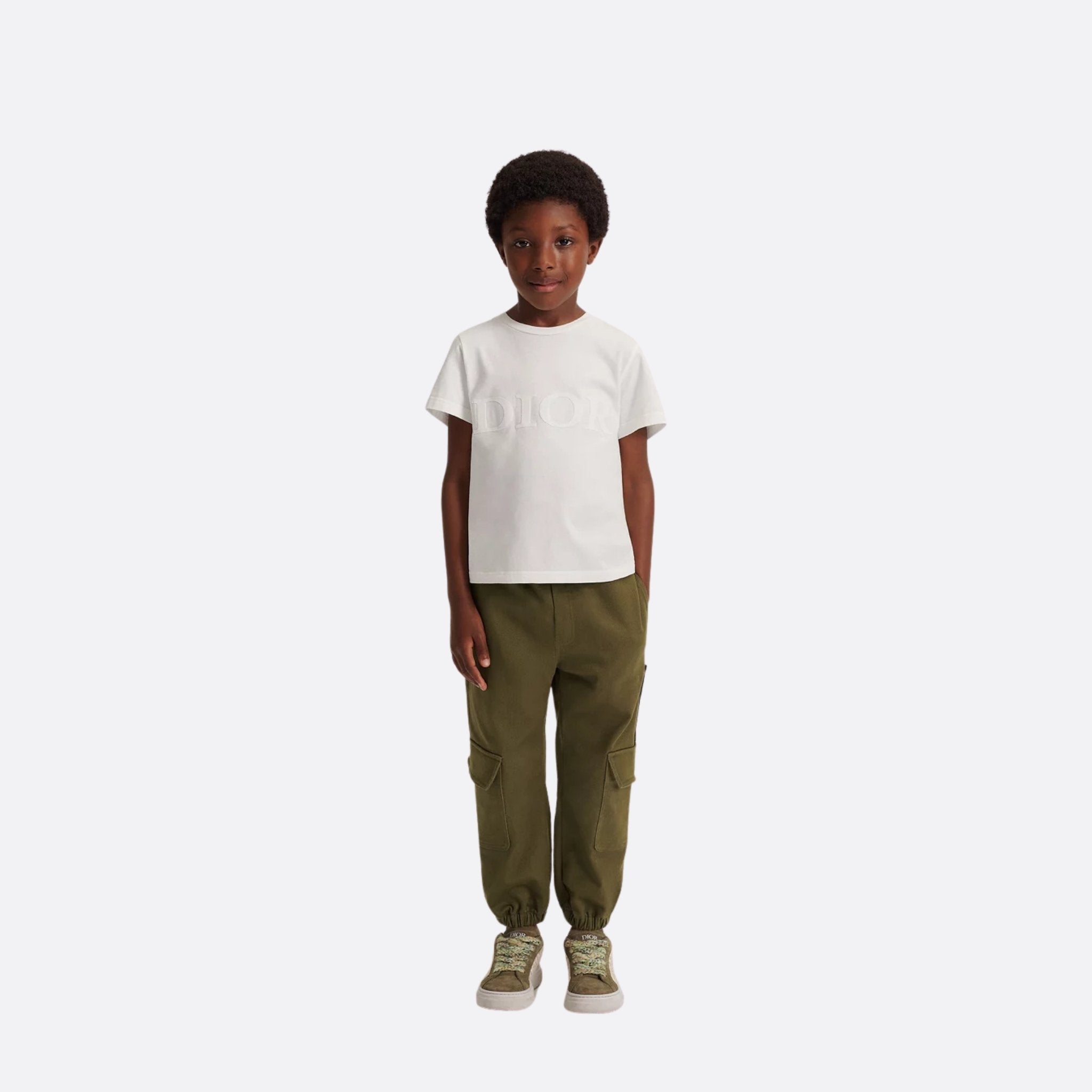 Dior Kids Cargo Pants Khaki Cotton Gabardine, Model