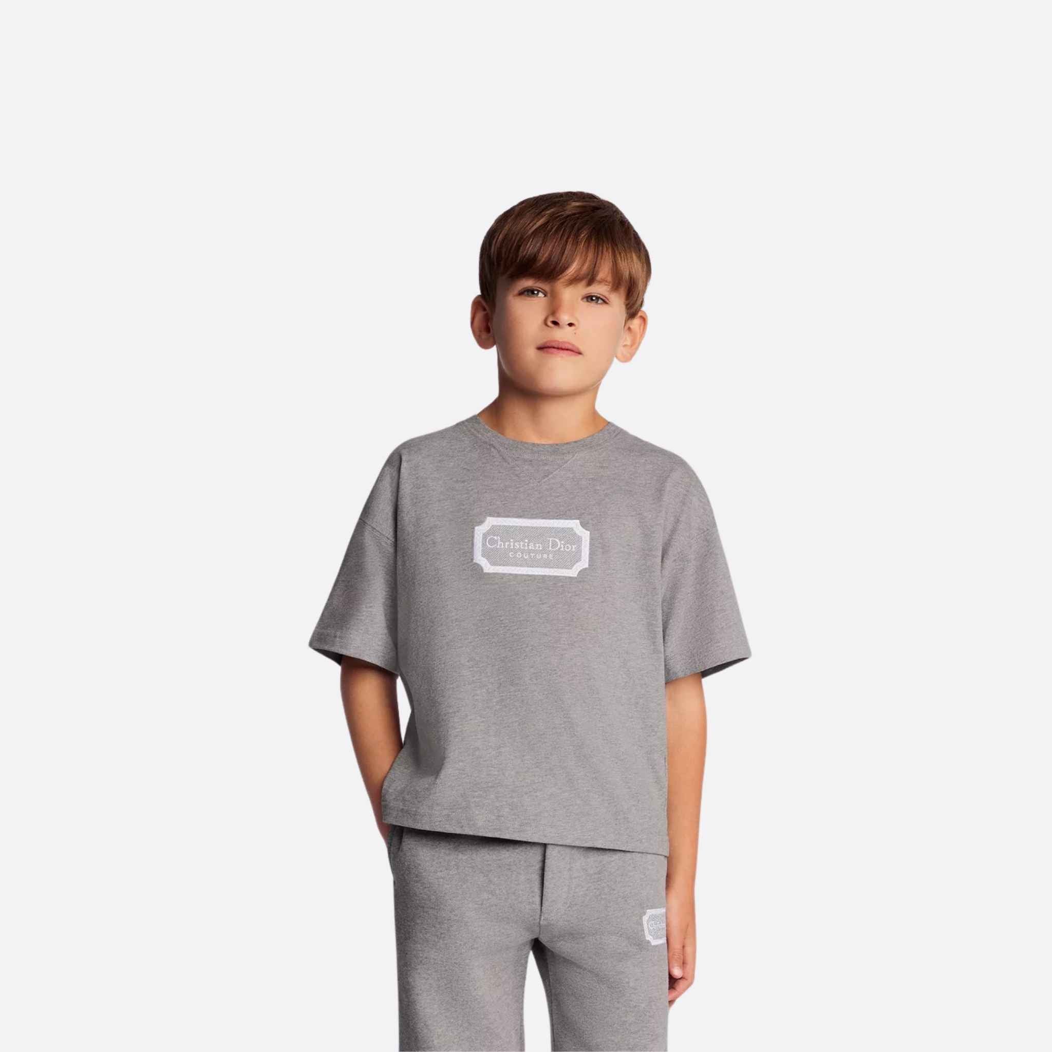 Dior Kids Christian Dior Couture T-Shirt Cotton Jersey, Heathered Gray, Model