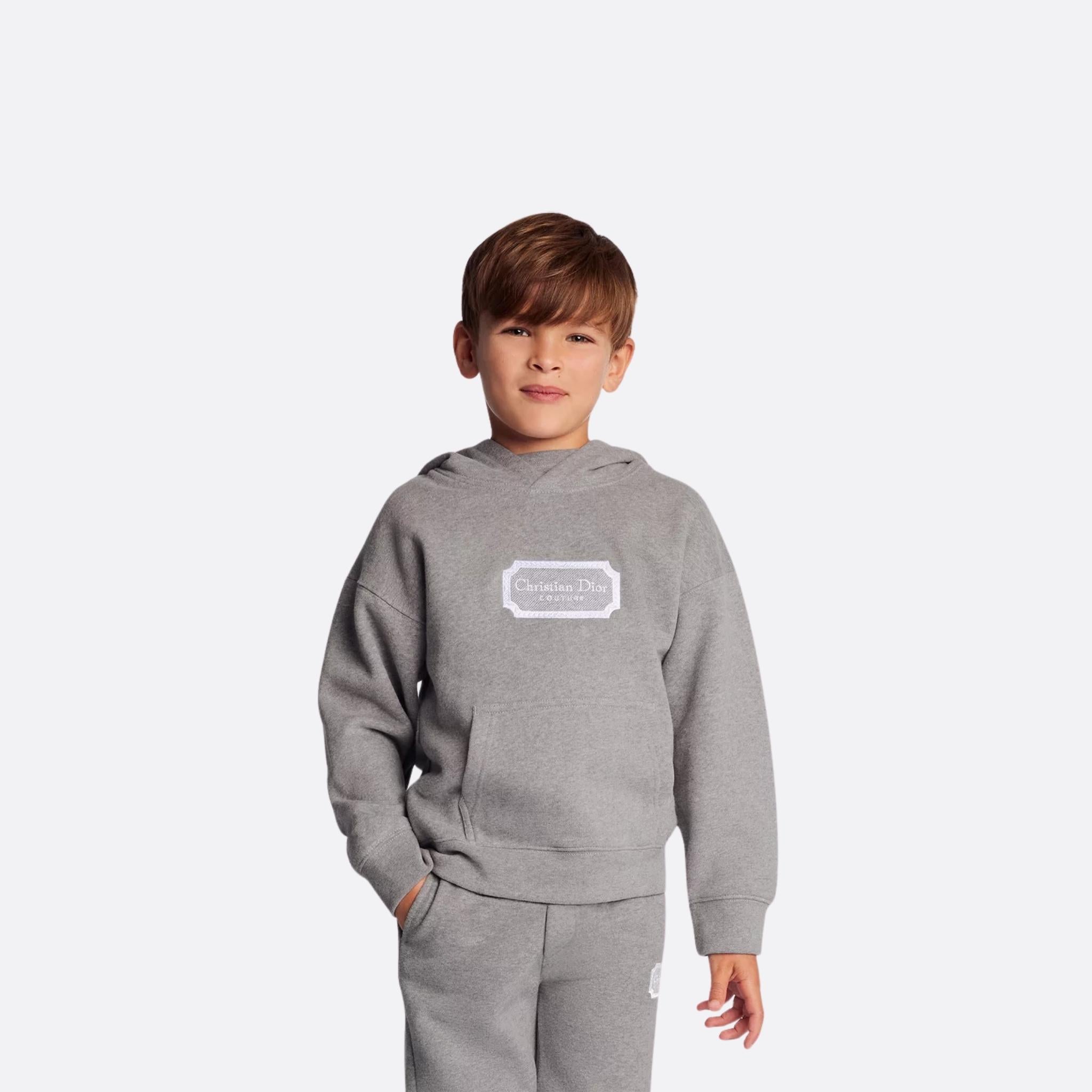 Dior Kids Couture Hooded Sweatshirt Cotton Fleece, GreyModel