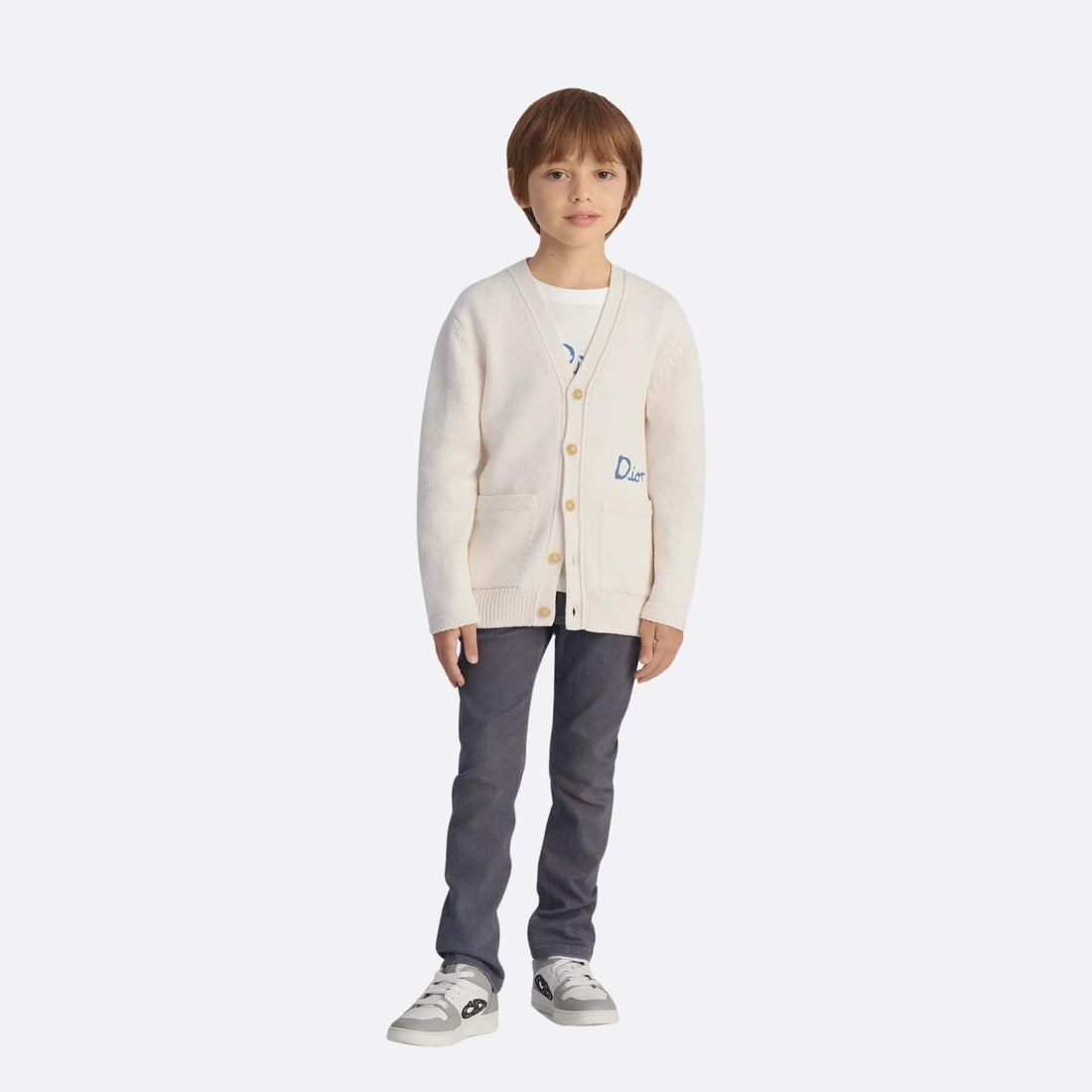 Dior Kids DIOR AND HYLTON NEL Cardigan Ivory Cotton Blend Knit, Model