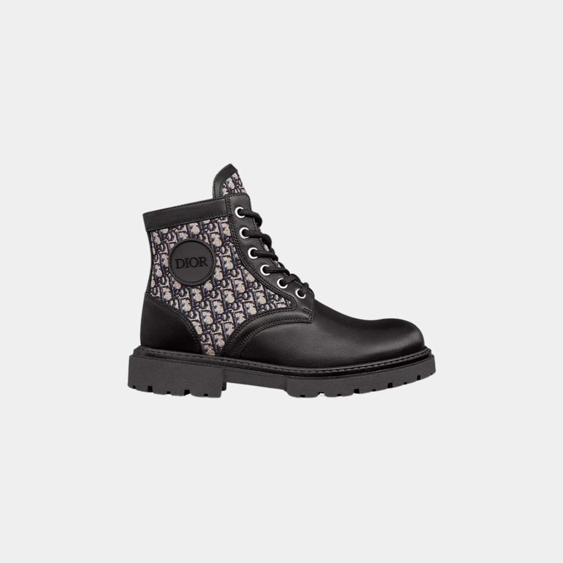 Dior Kids Explorer Ankle Boot in Black Calfskin and Oblique Jacquard, Side View