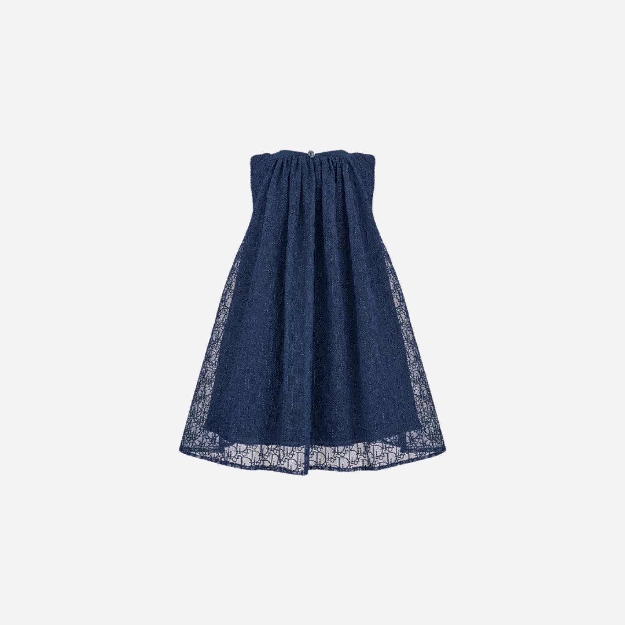 Dior Kids Flared Dress Navy Blue Embroidered Tulle with Dior Oblique Pearls Motif, Back