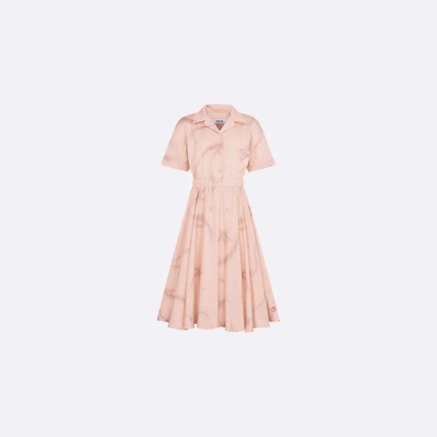 Dior Kids Flared Dress Pale Pink Satin-Finish Voile Constellation, Front View