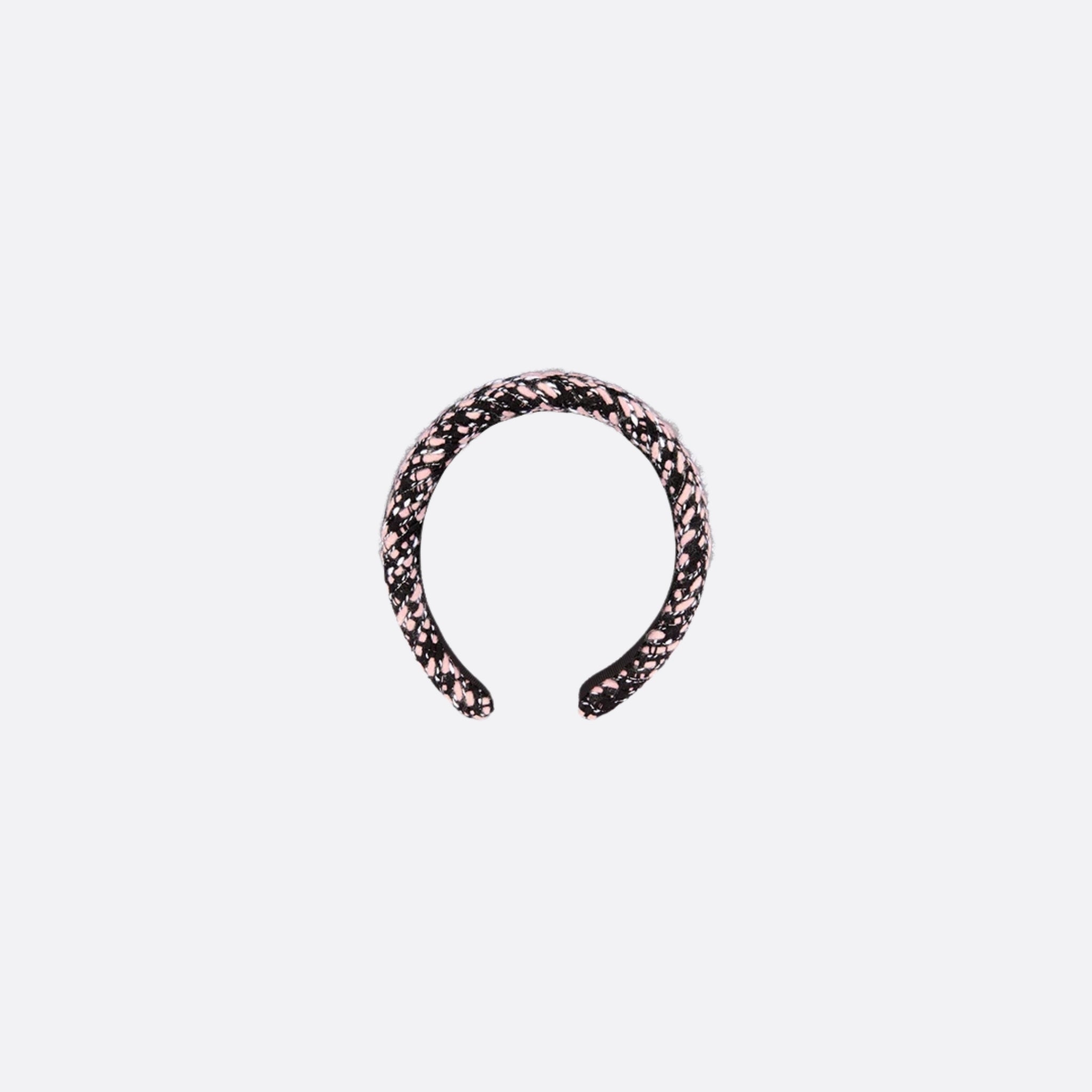 Dior Kids Headband Black Pink and Silver Tone Tweed, Front View