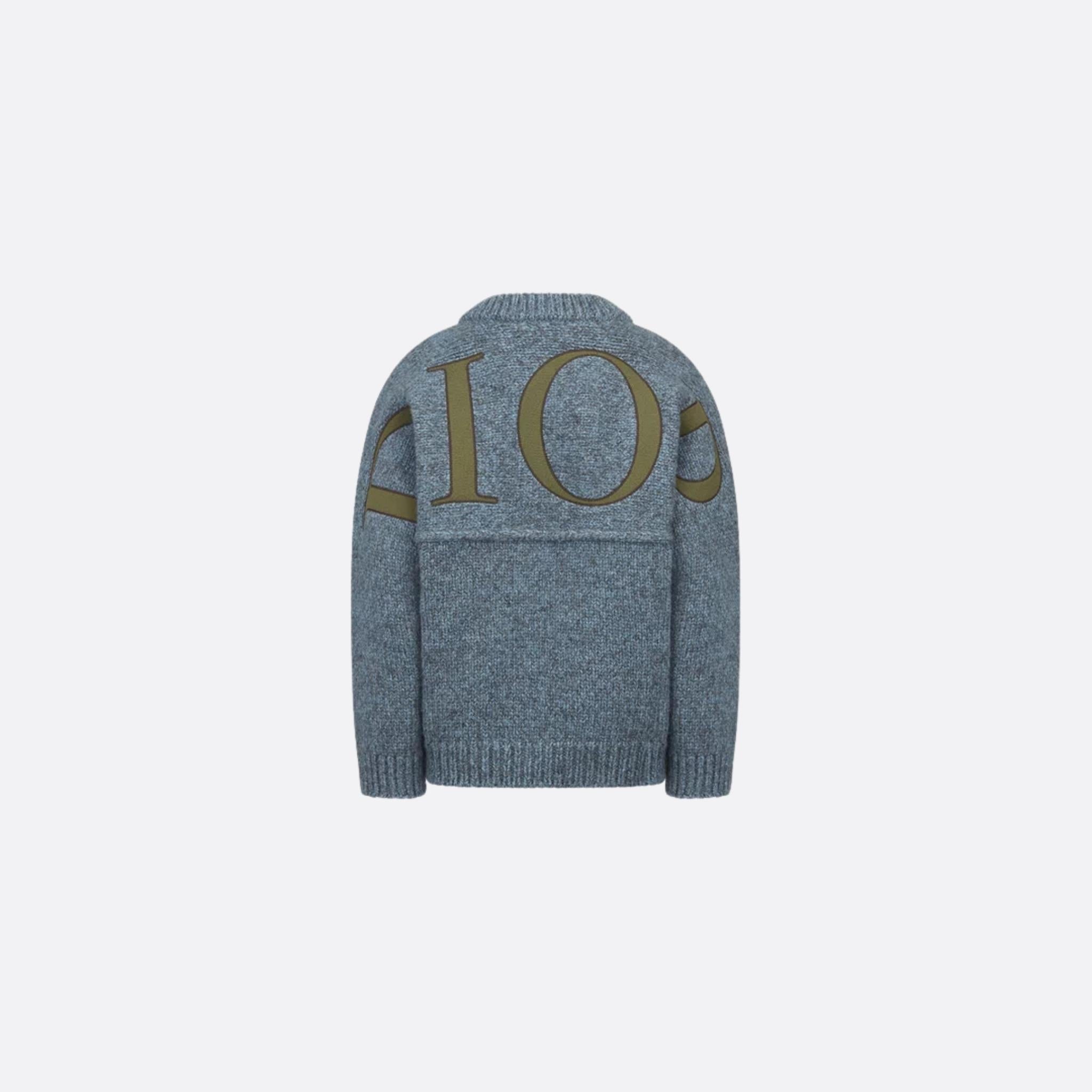 Dior Kids Jacket Gray-Blue Wool Mouliné Knit, BackView