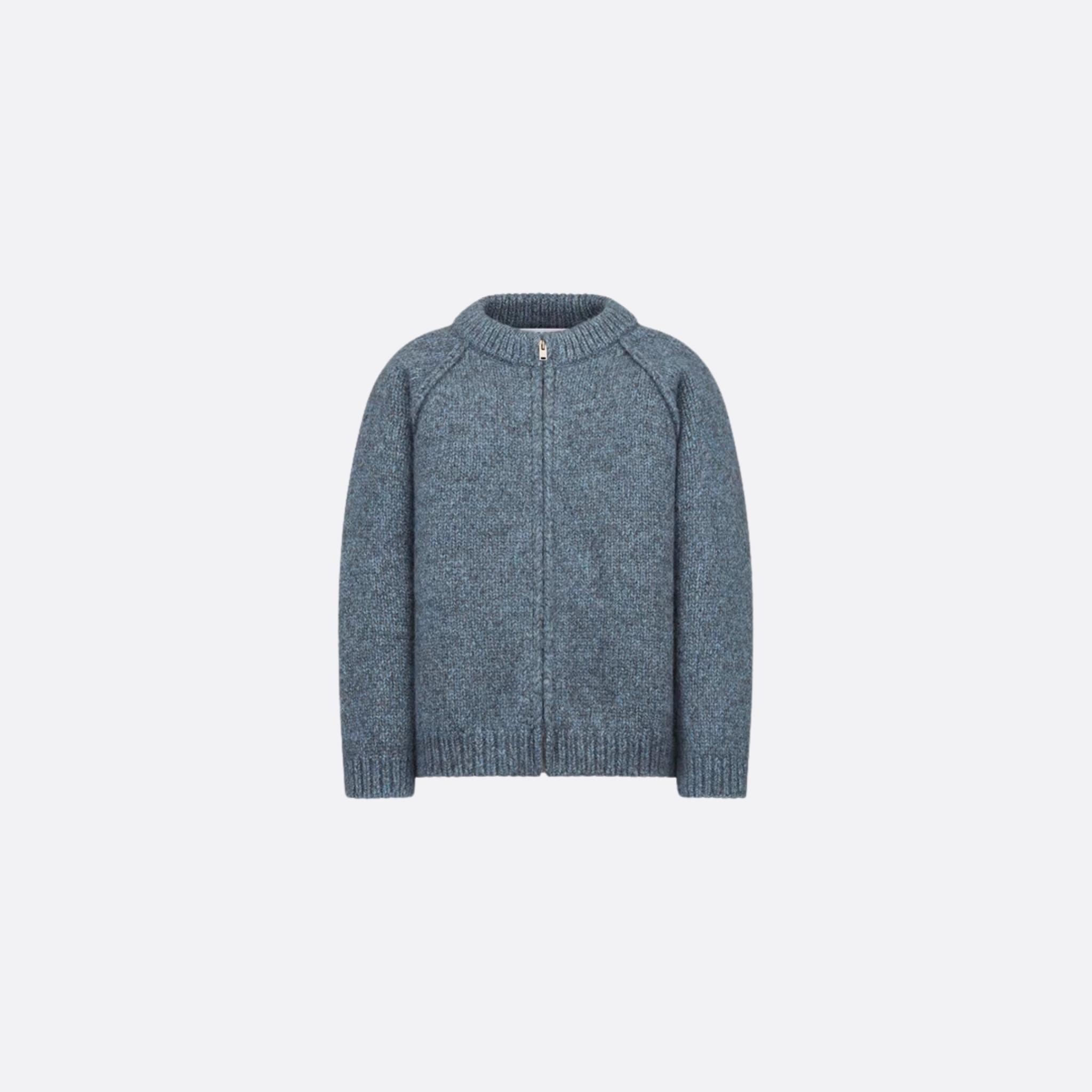 Dior Kids Jacket Gray-Blue Wool Mouliné Knit, FrontView