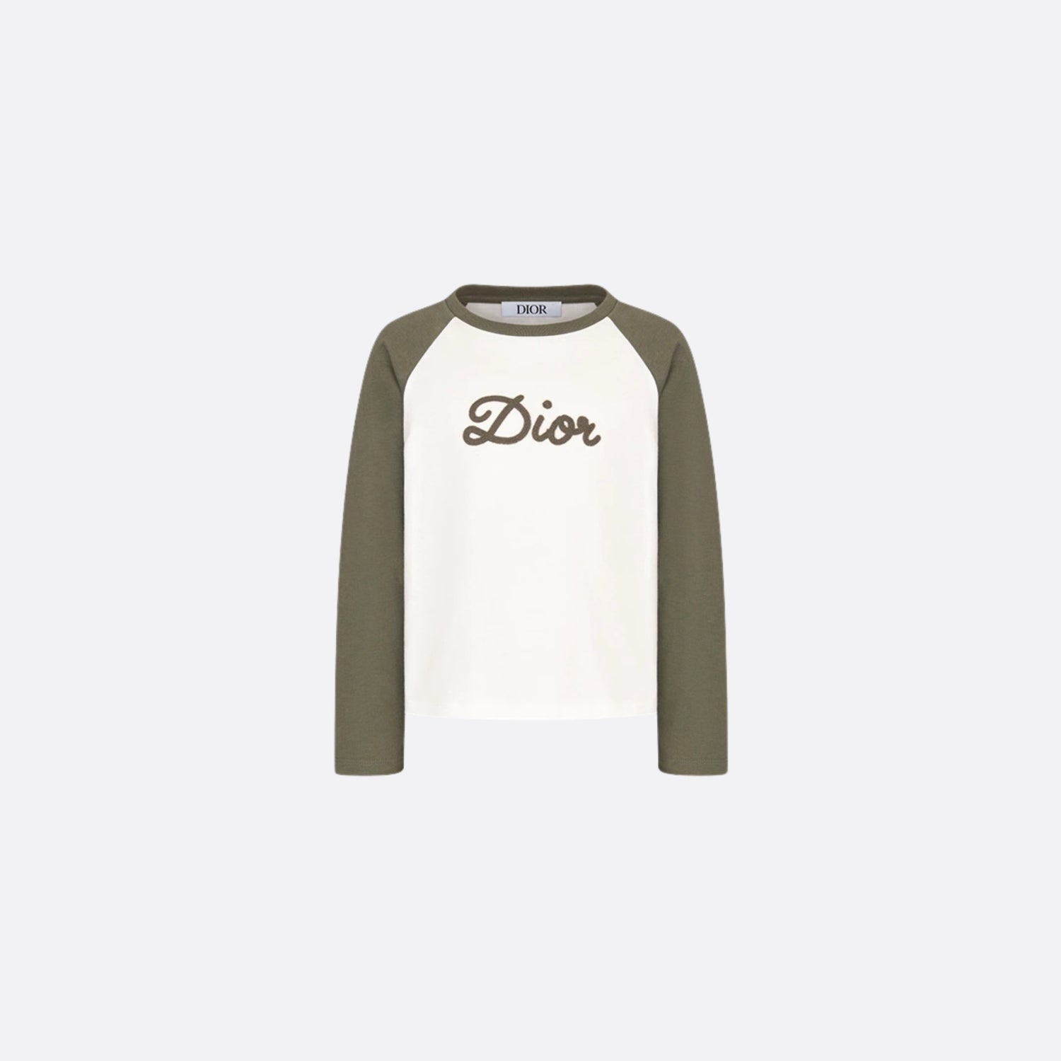 Dior Kids Long-Sleeved T-Shirt Ivory Cotton Jersey, Khaki, Front