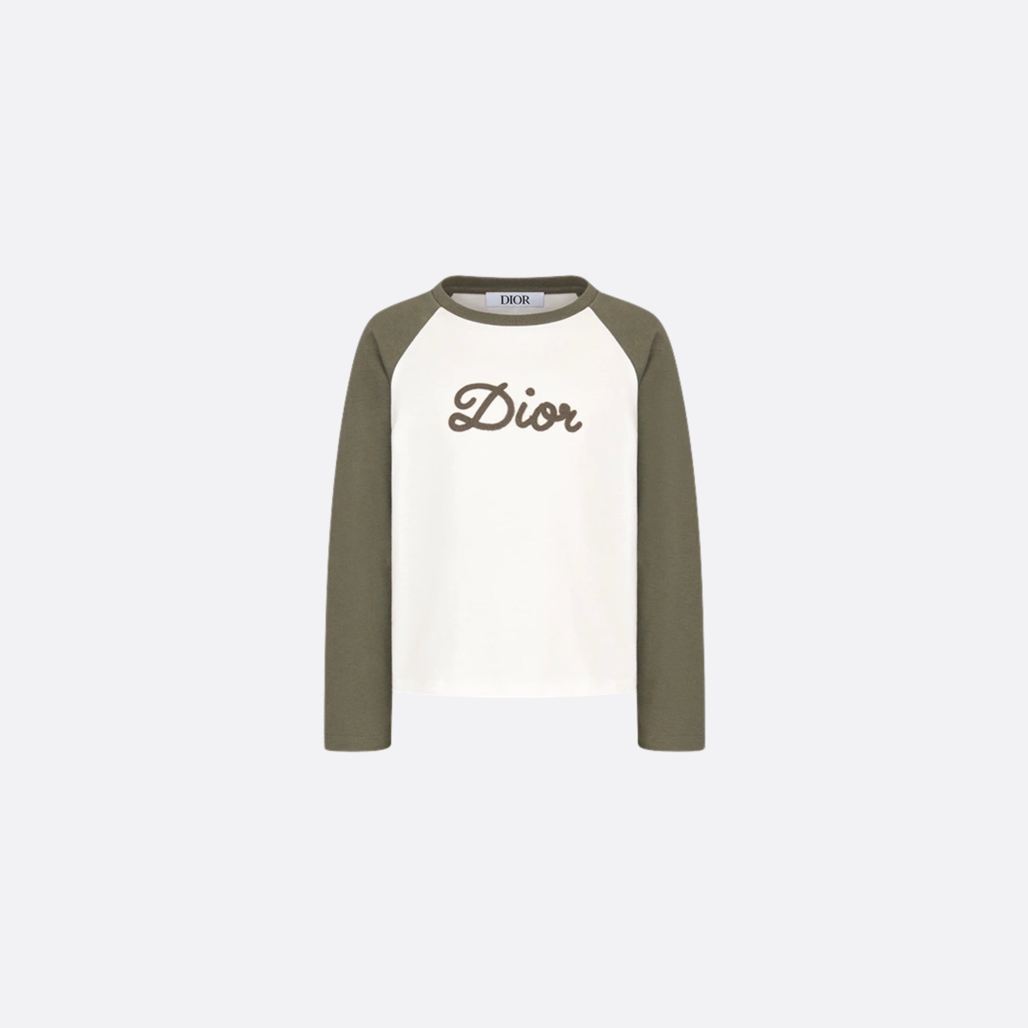 Dior Kids Long-Sleeved T-Shirt Ivory Cotton Jersey, Khaki, Front