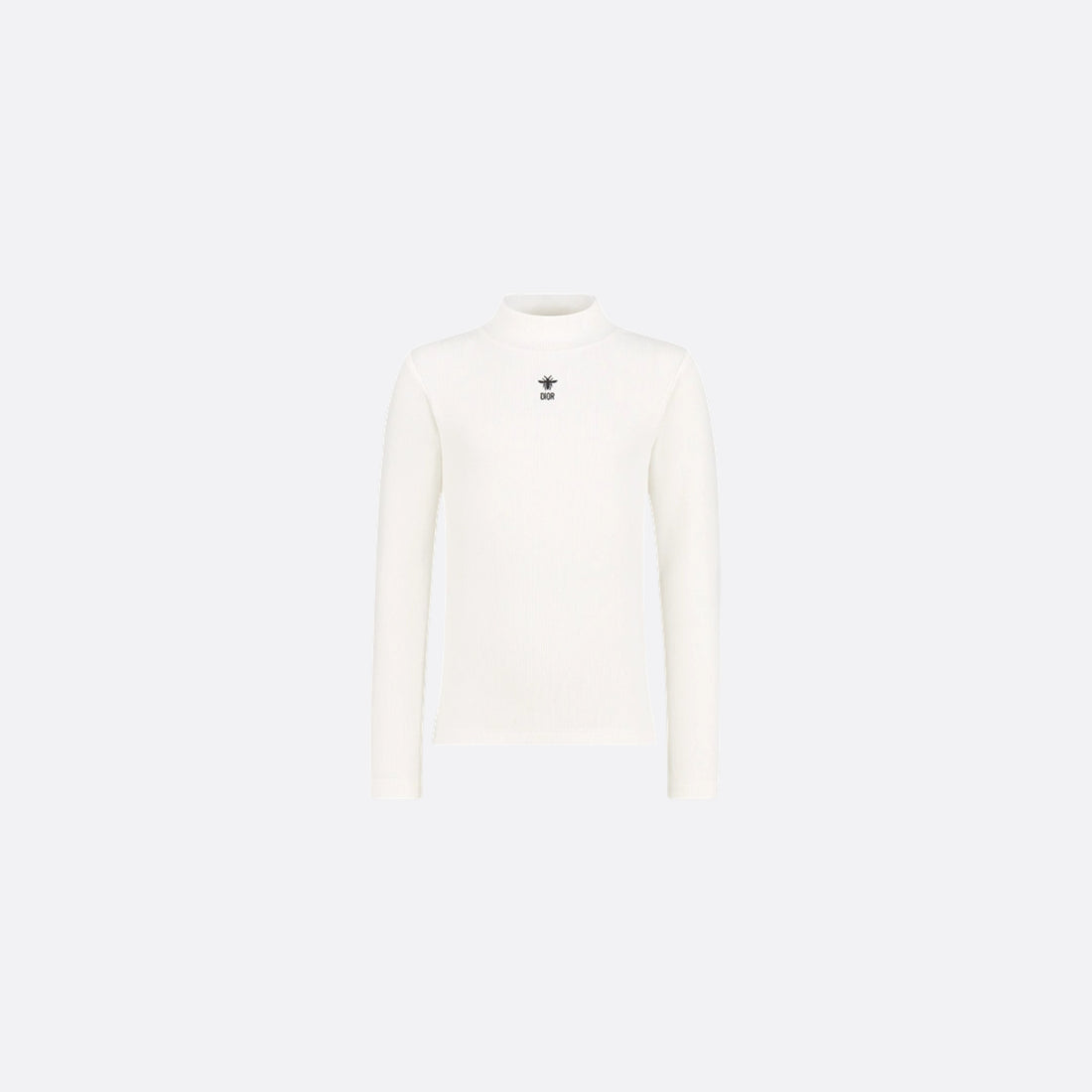 Dior Kids Long-Sleeved T-Shirt Ribbed Cotton Jersey, Ivory, Front