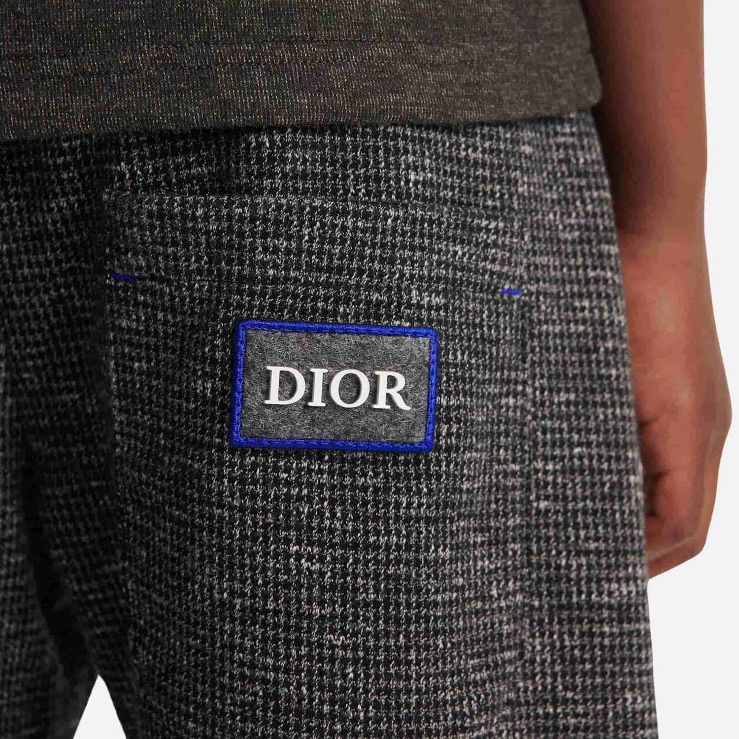 Dior Kids Loose Pants Deep Gray Micro Houndstooth Cotton Jersey Jacquard, Logo