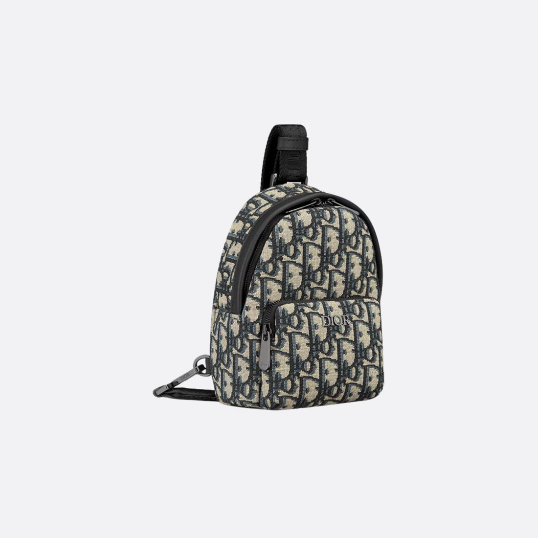 Dior Kids حقيبة Nano Rider بسِتْرَة كتف، بيج وأزرق بنقشة Dior Oblique Jacquard، منظر جانبي