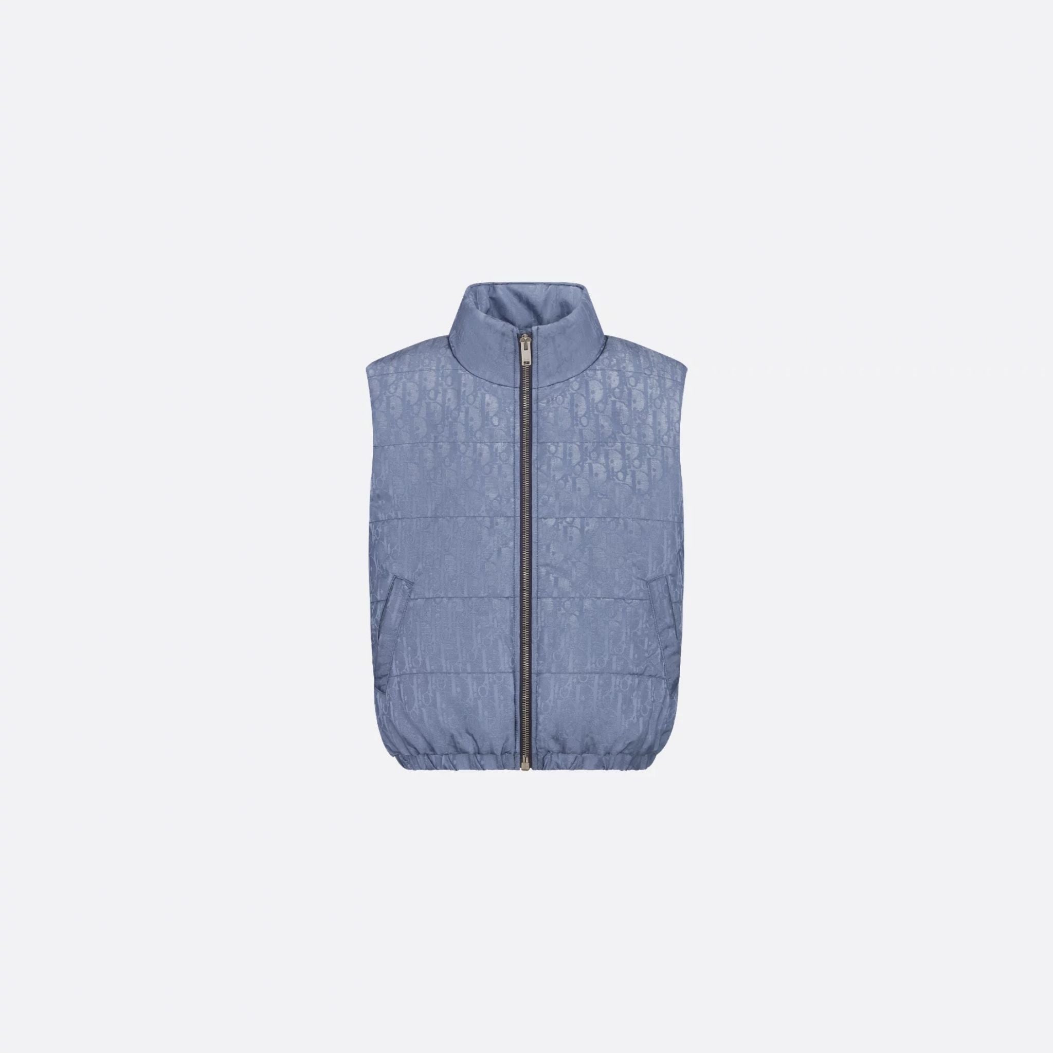 Dior Kids Puffer Vest Gray Blue Dior Oblique Water Repellent Jacquard Satin Finish, Front