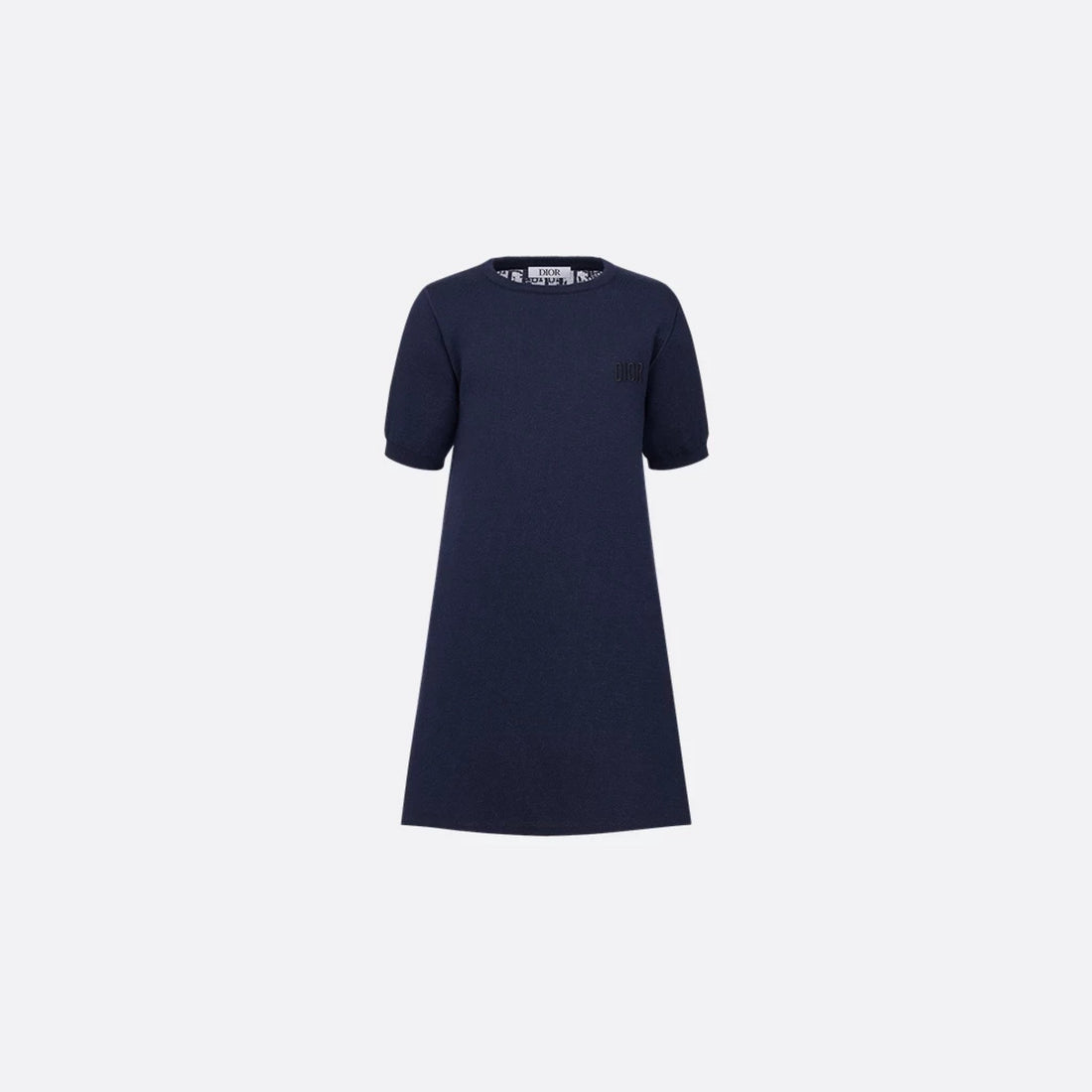 Dior Kids Reversible A-Line Dress Navy Wool and Ivory Blue Dior Jacquard, Front