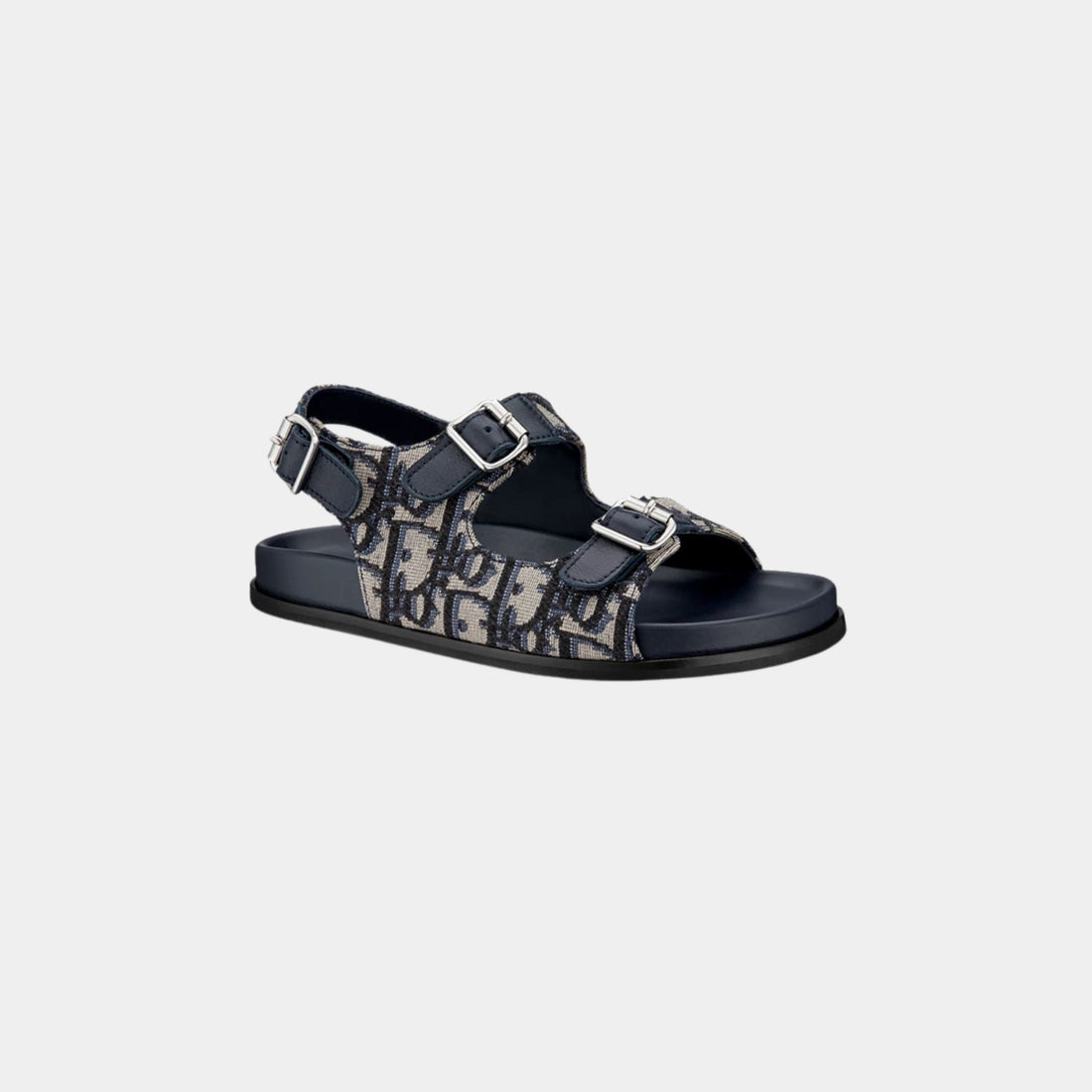 صندل Dior Kids أزرق من جلد العجل وقماش Dior Oblique بالأسود والبيج، أمامي