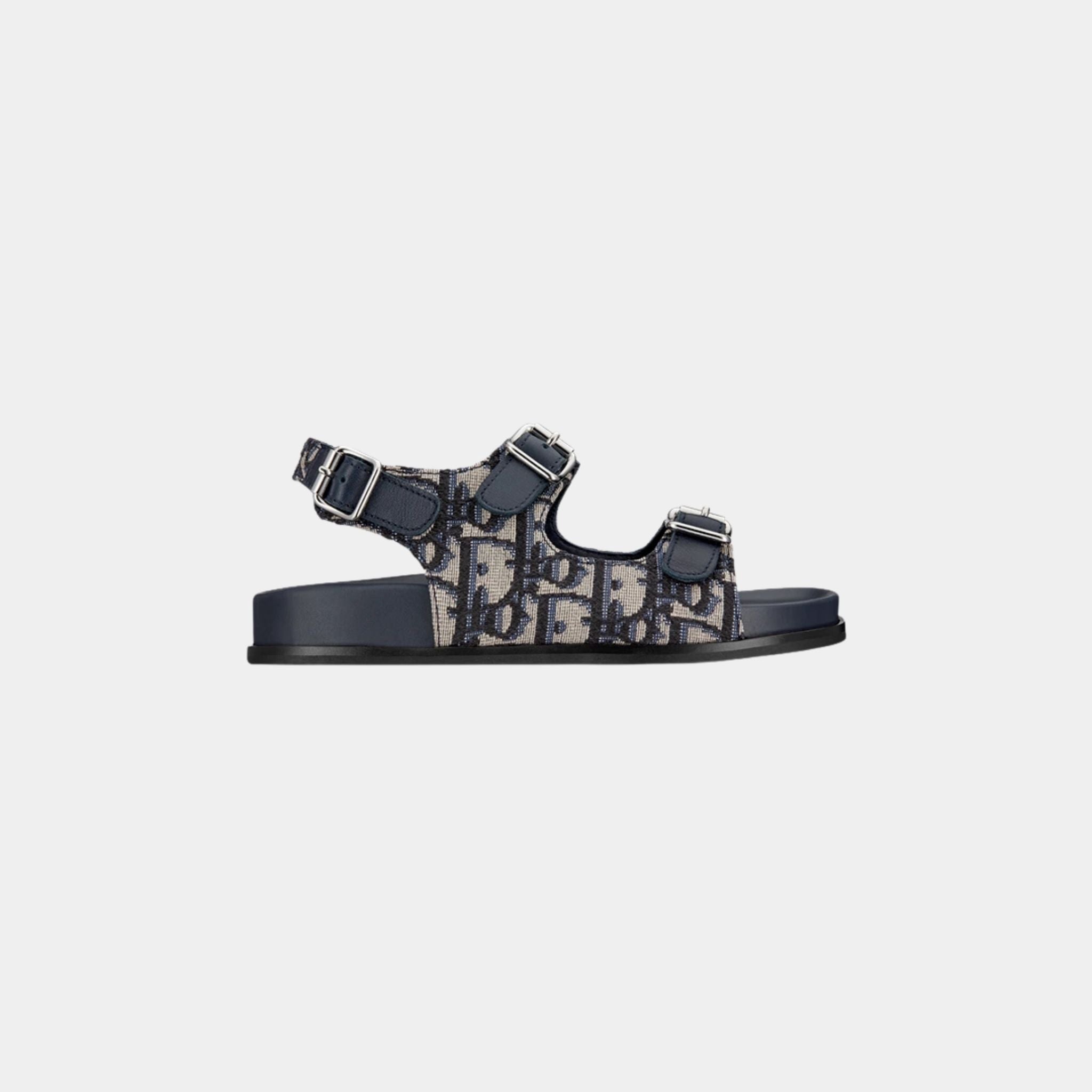 Dior Kids Sandal Blue Calfskin and Black and Beige Dior Oblique Fabric, Side