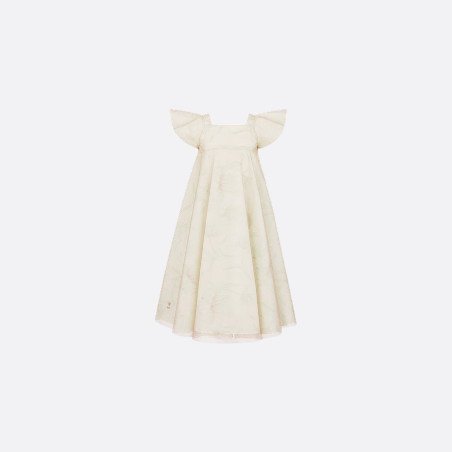 Dior Kids Sea Green Flared Dress with Tulip Motif &amp; Gold-Tone Tulle, Front