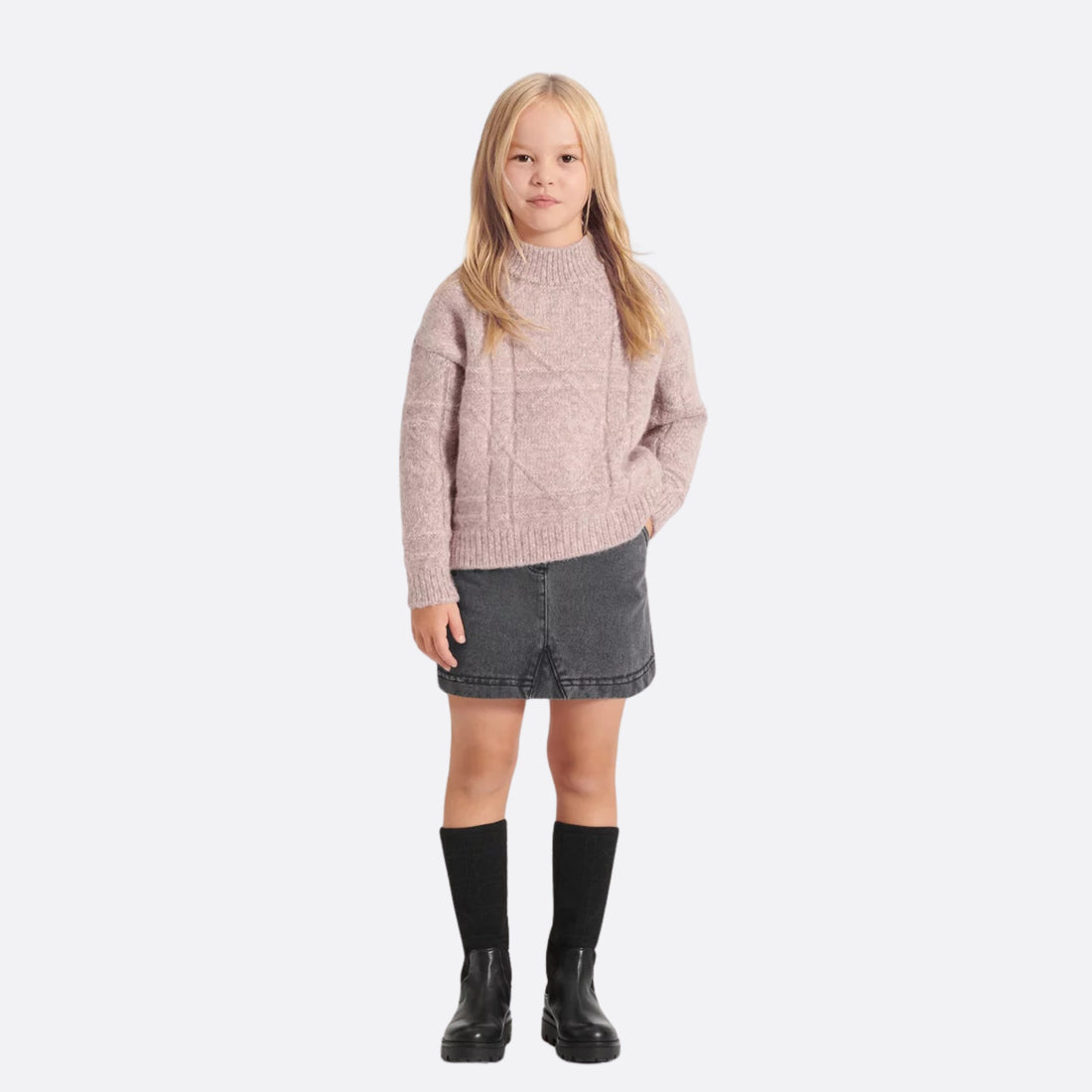 Kids Sweater Antique Pink Cotton Alpaca Wool Mouline Knit