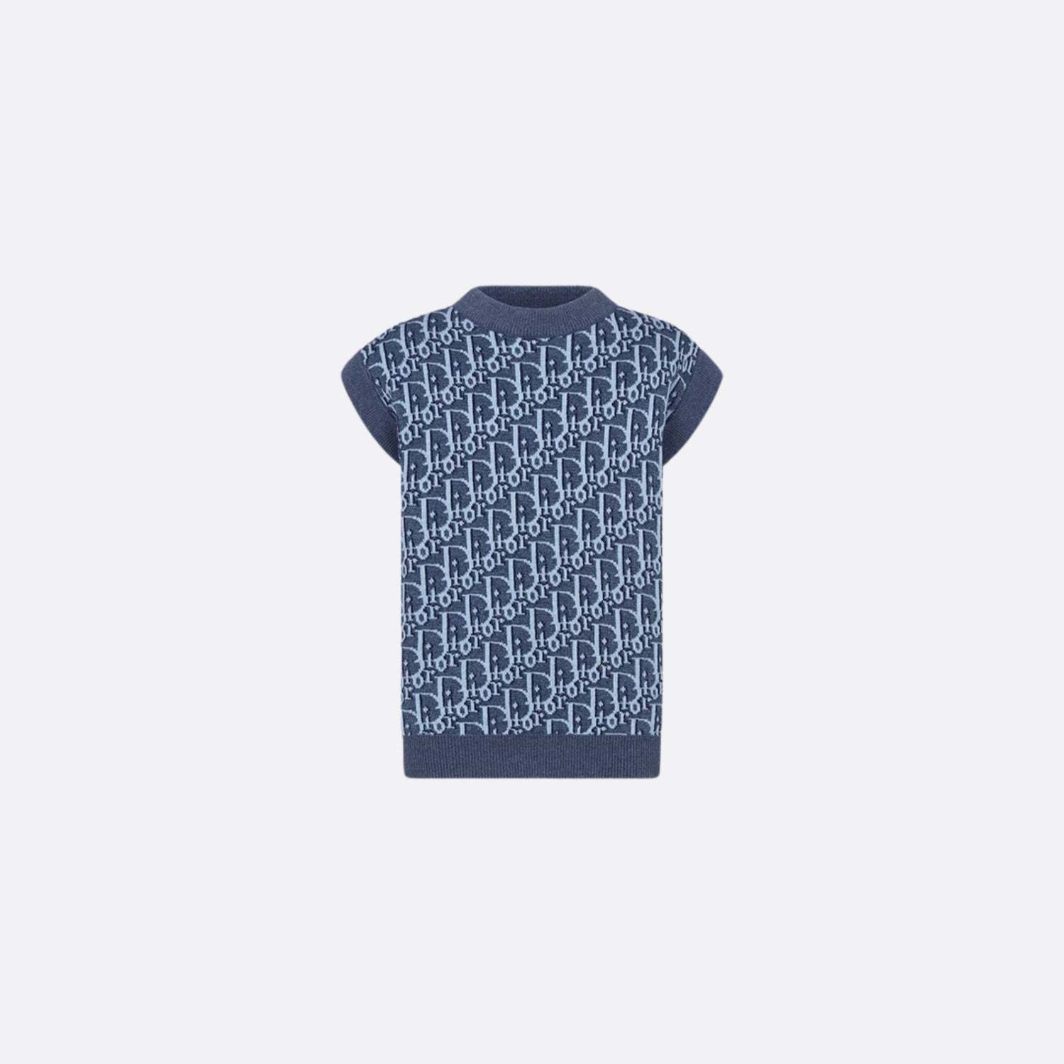 Dior Kids Sweater Vest Blue Oblique Cotton and Hemp Knit Jacquard, Front