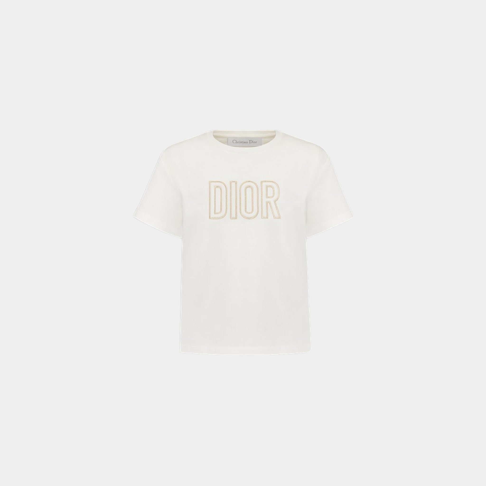 Dior Kids T-Shirt Cotton Jersey Dior Embroidery, Ivory, Front