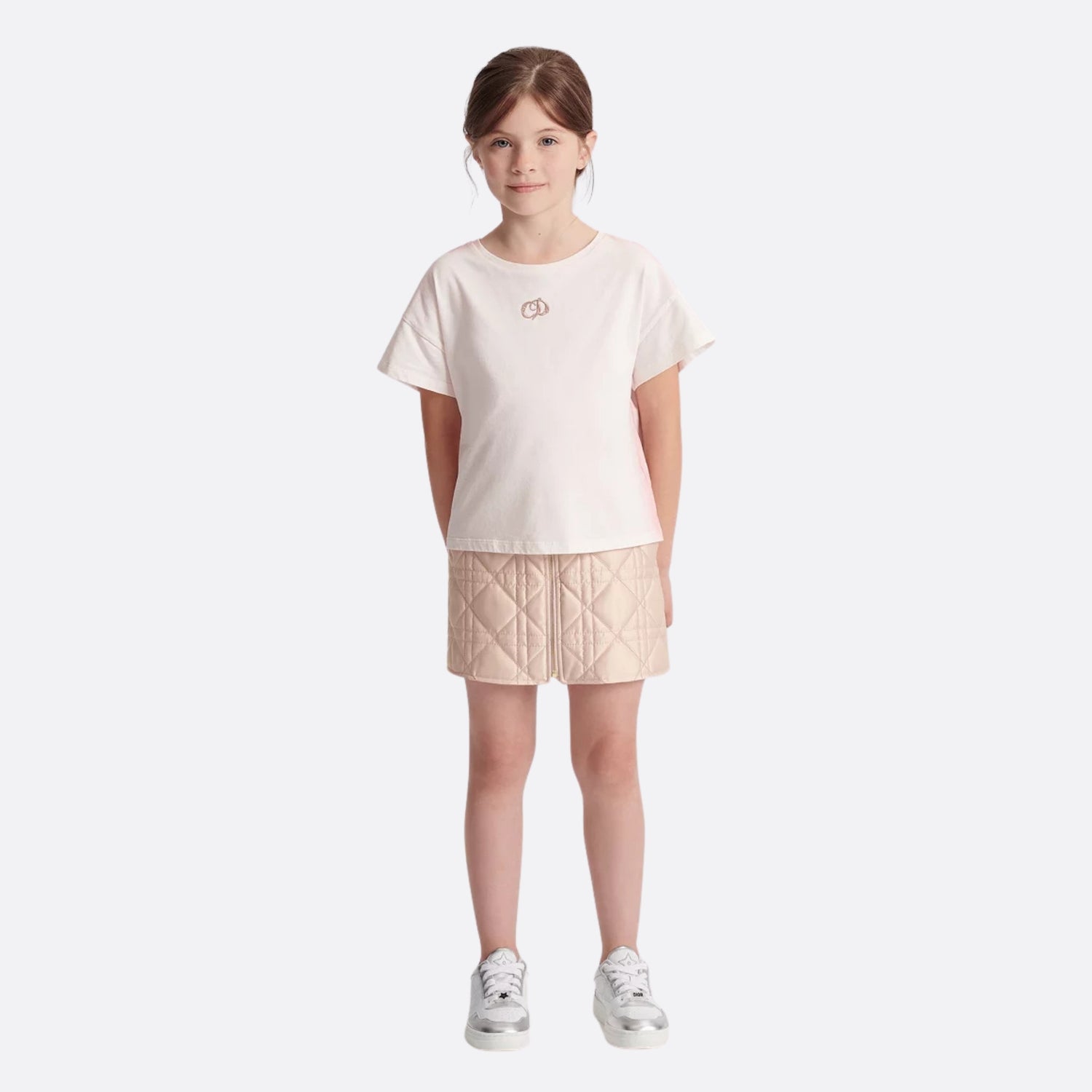 Dior Kids T-Shirt Vanilla White Cotton Jersey, Model, Front View