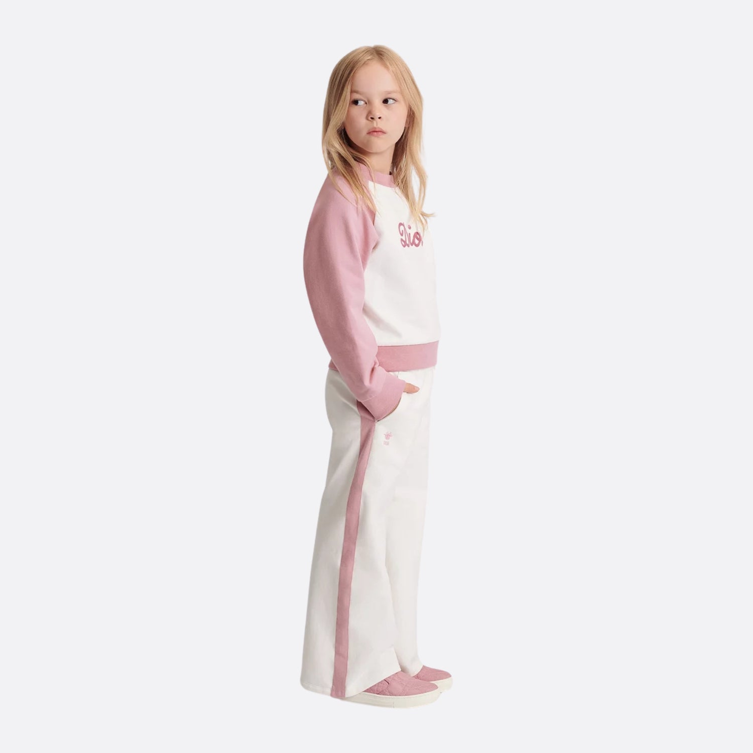 Dior Kids Track Pants Ivory &amp; Antique Pink Cotton Fleece, Model, Front