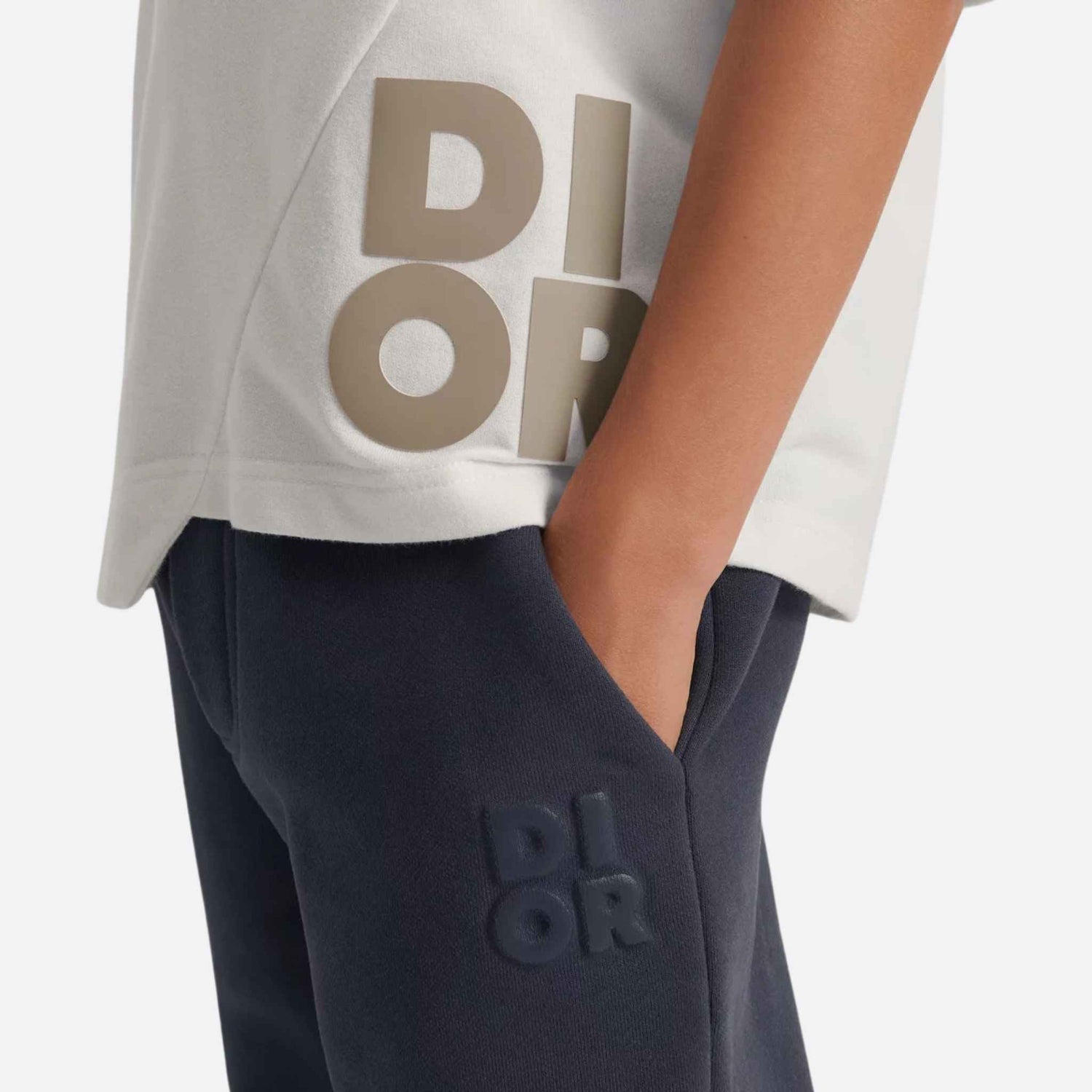 Dior Kids Track Pants Navy Blue Cotton Fleece, Closeup