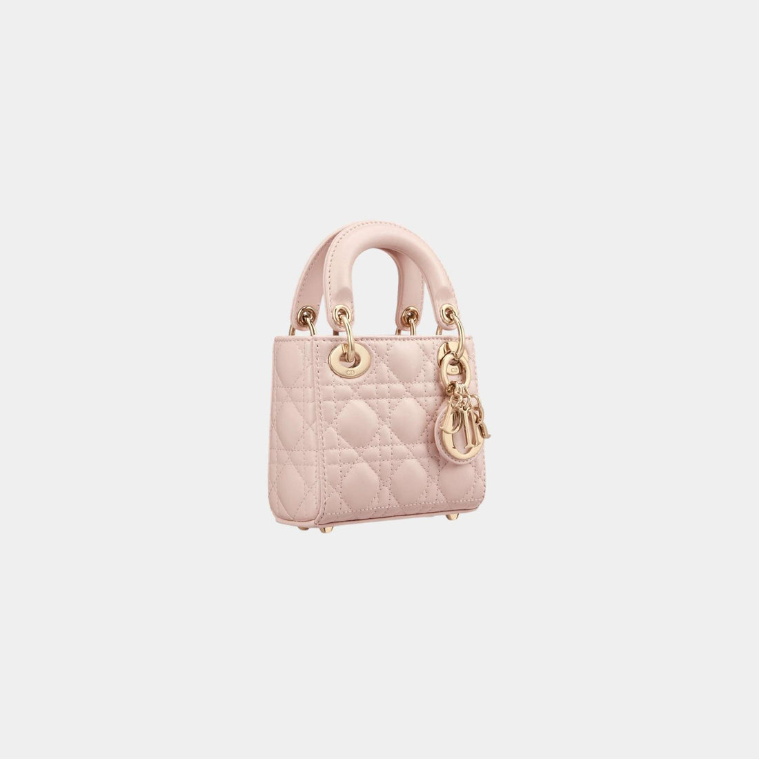 حقيبة Dior Lady Dior Micro، وردي بودري من الجانب