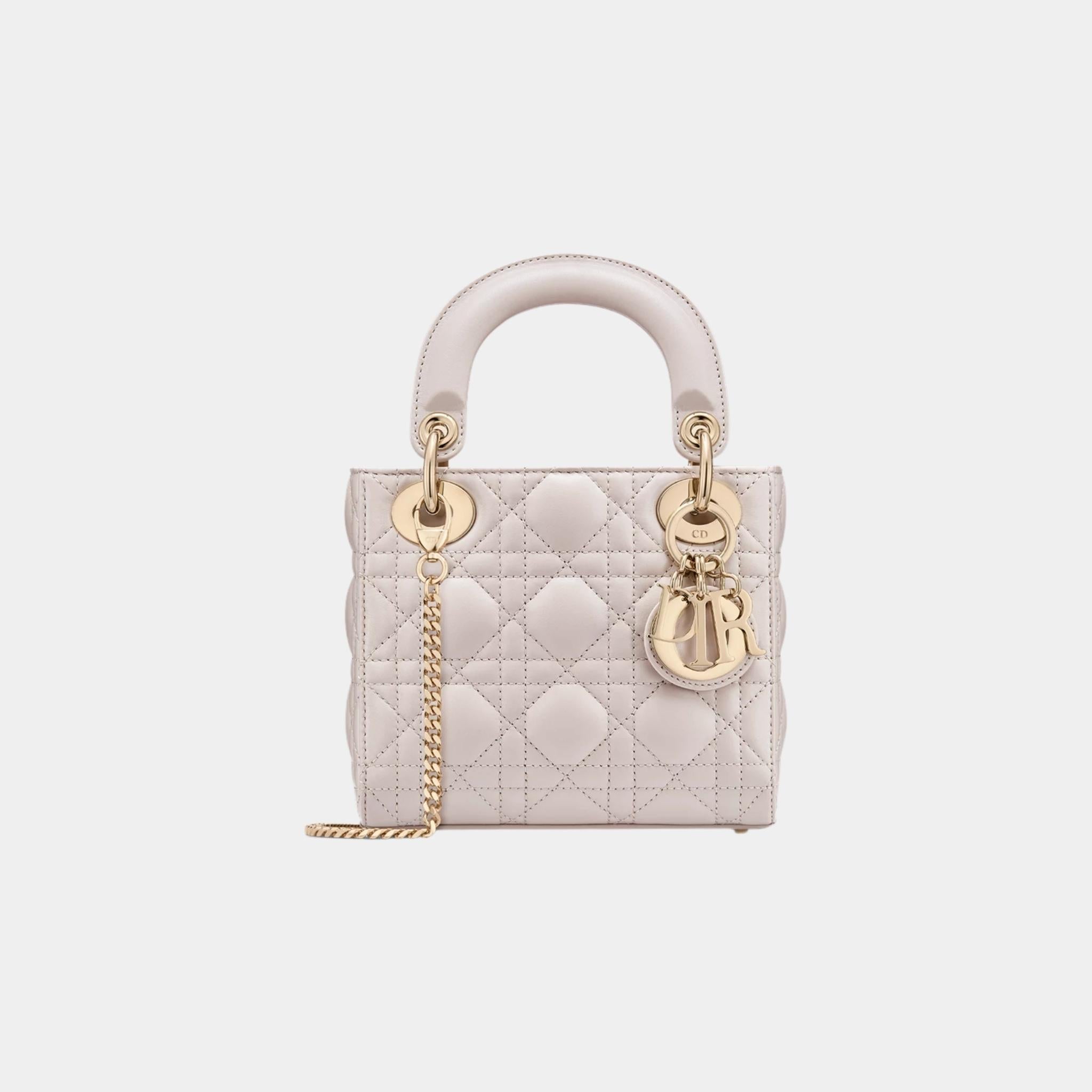 Lady Dior Mini Bag Cannage Lambskin, Beige Lin, Front