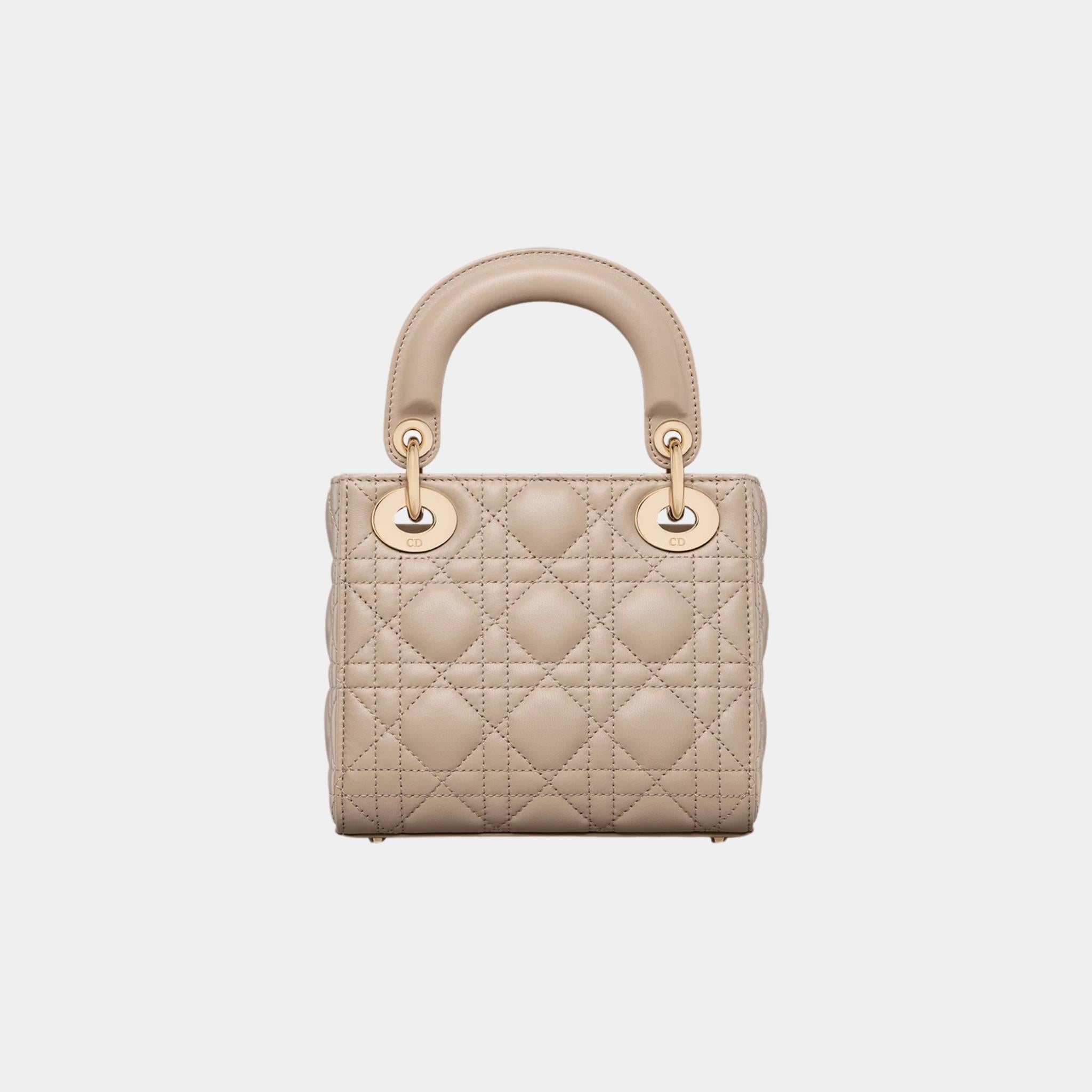 Lady Dior Mini Bag Cannage Lambskin, Desert Taupe, Back