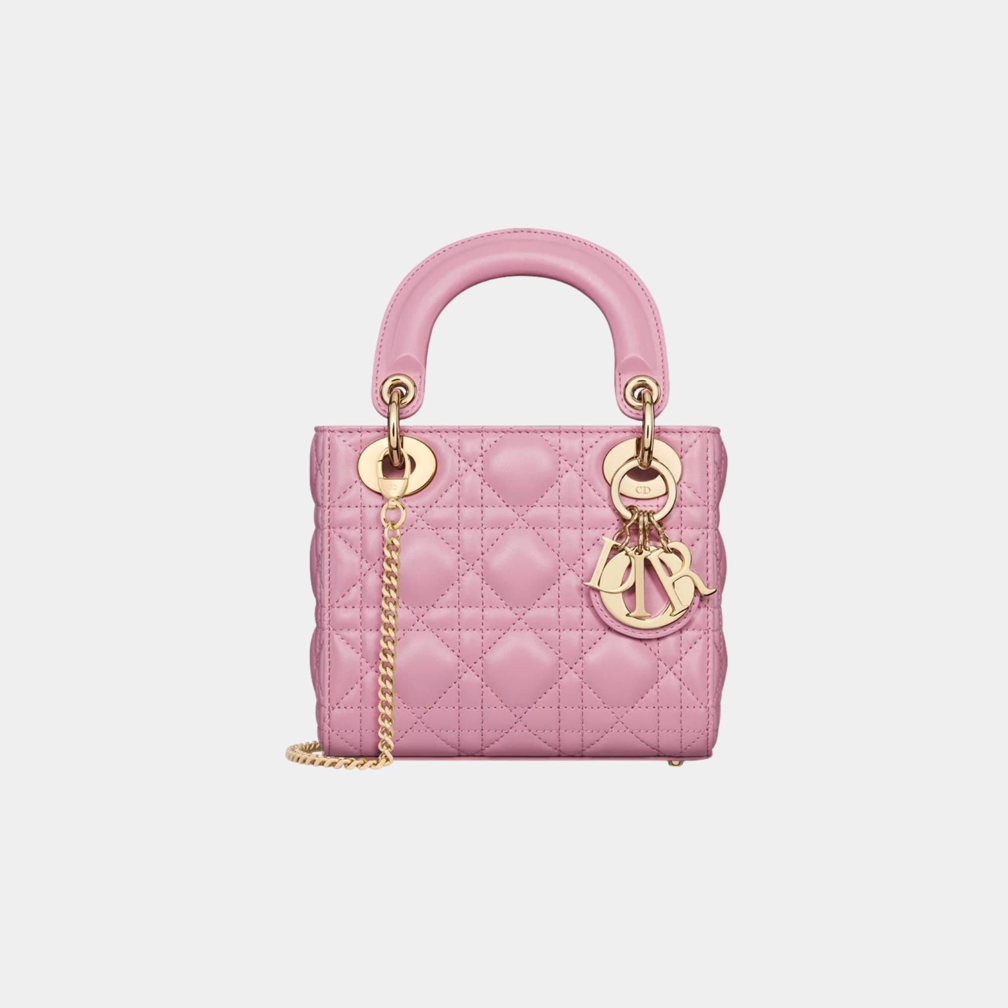 Lady Dior Mini Bag Cannage Lambskin, Hydrangea Pink, Front