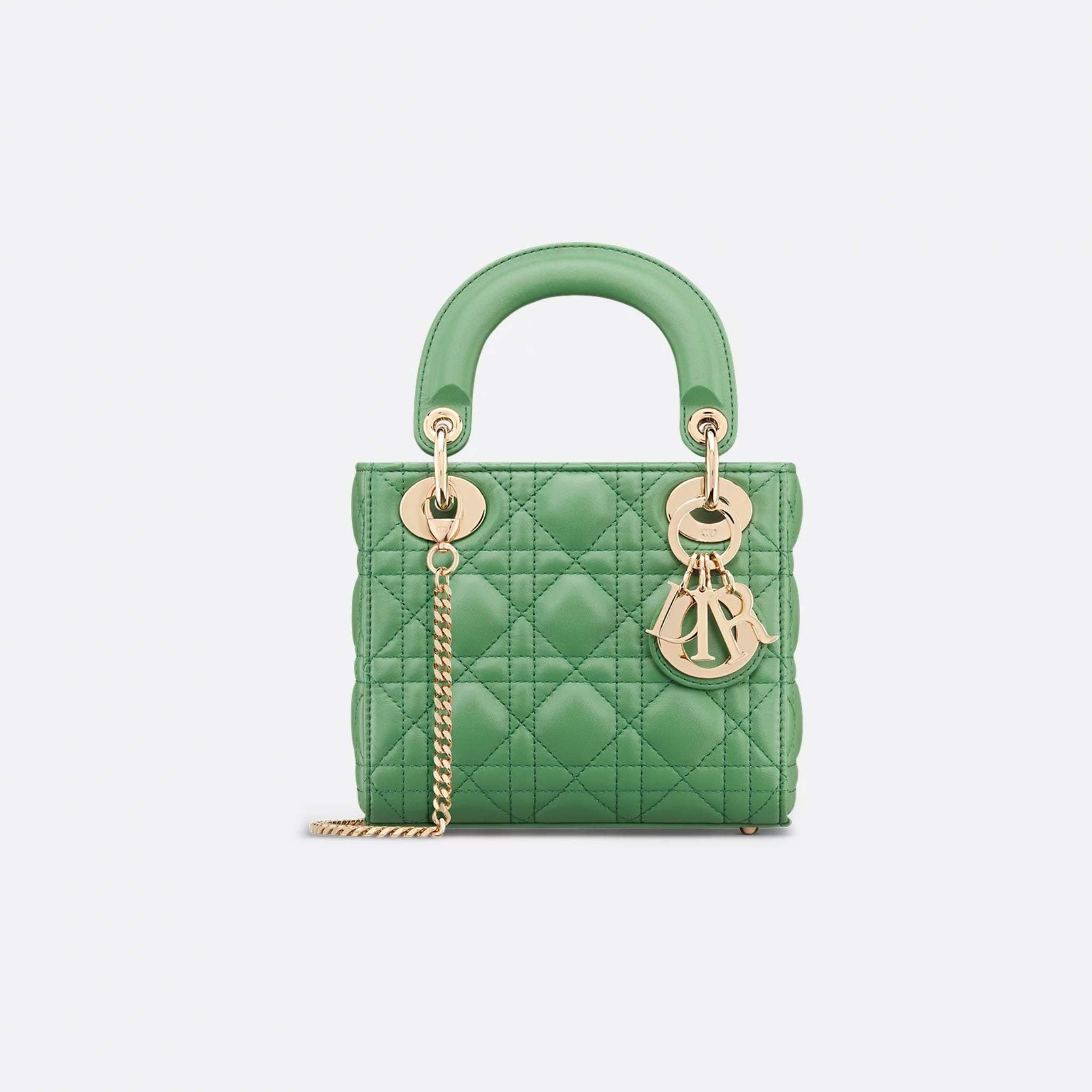 Lady Dior Mini Bag Cannage Lambskin, Jade Green, Front