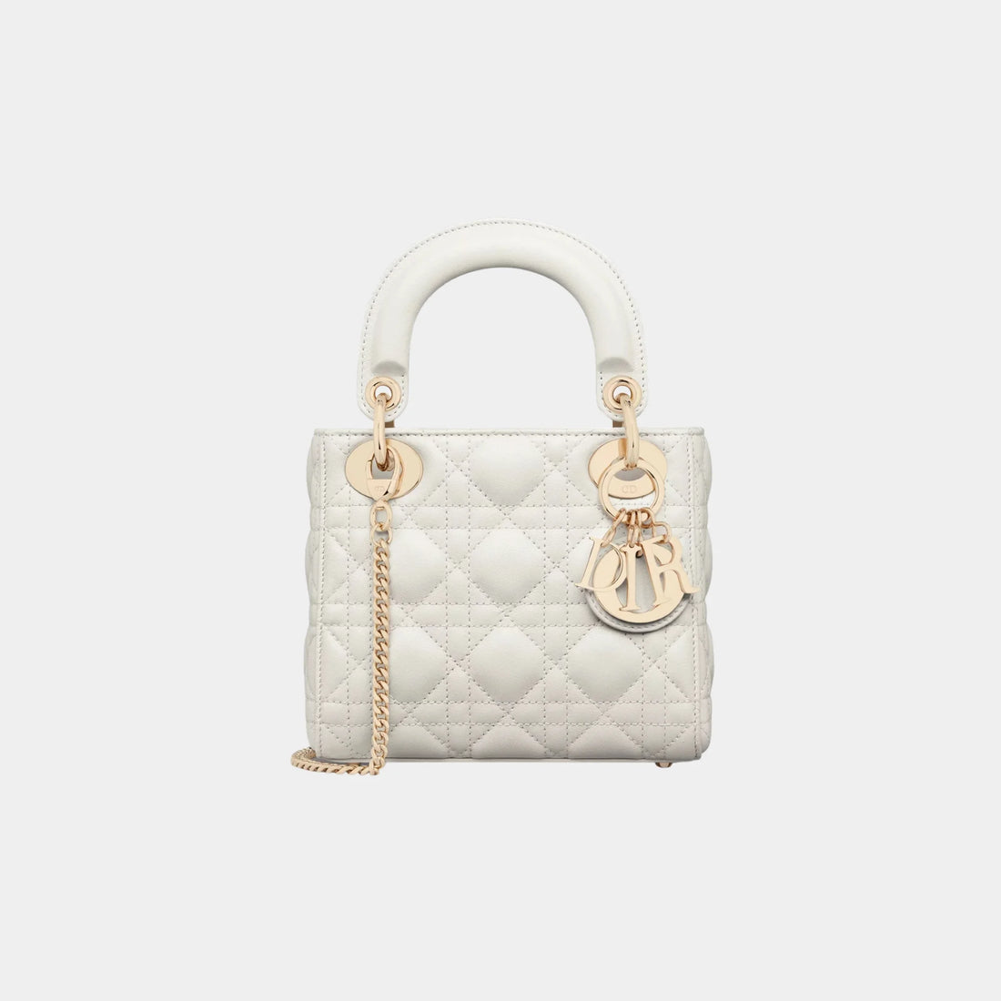 Lady Dior Mini Bag Cannage Lambskin, Latte, Front