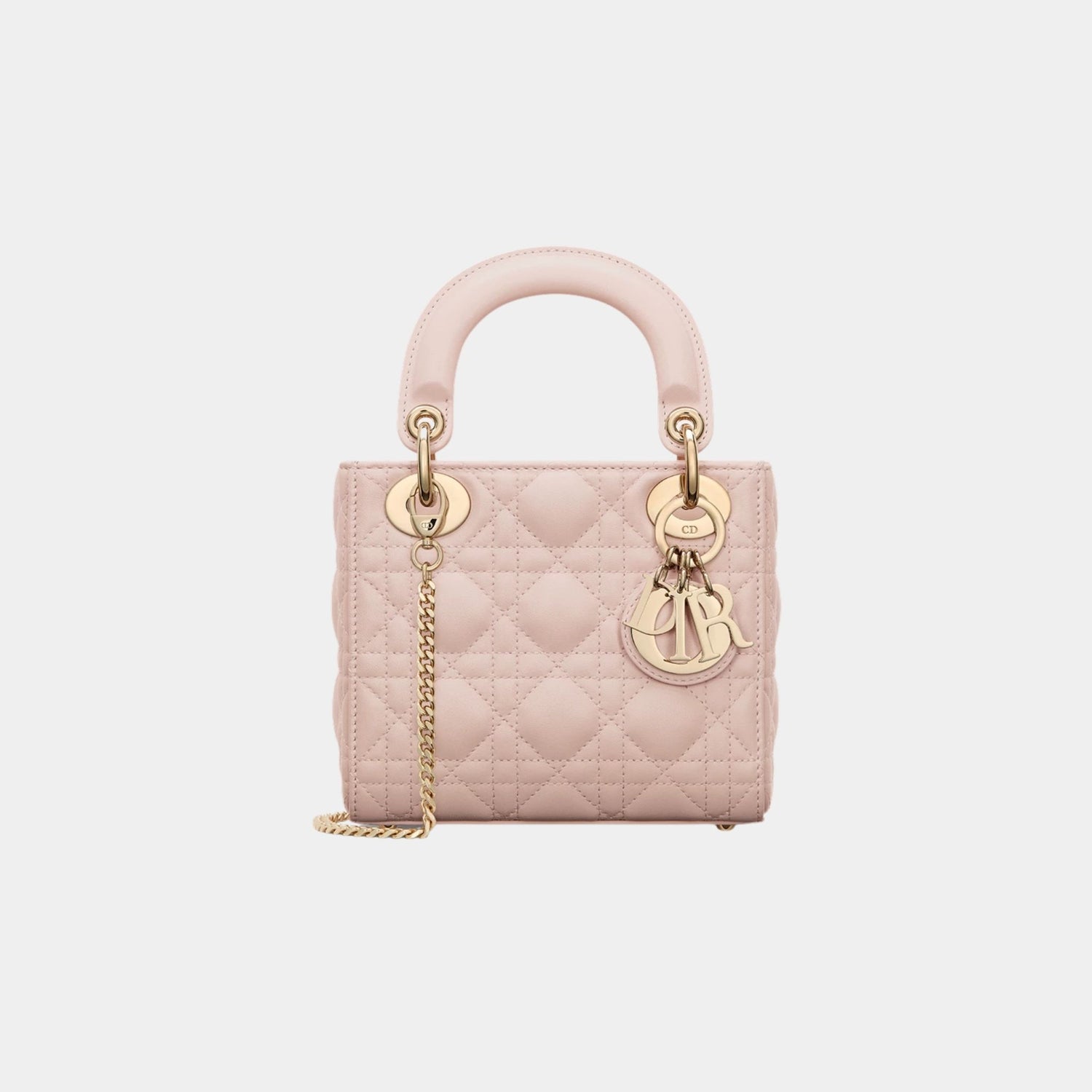 Lady Dior Mini Bag Cannage Lambskin, Powder Pink, Front