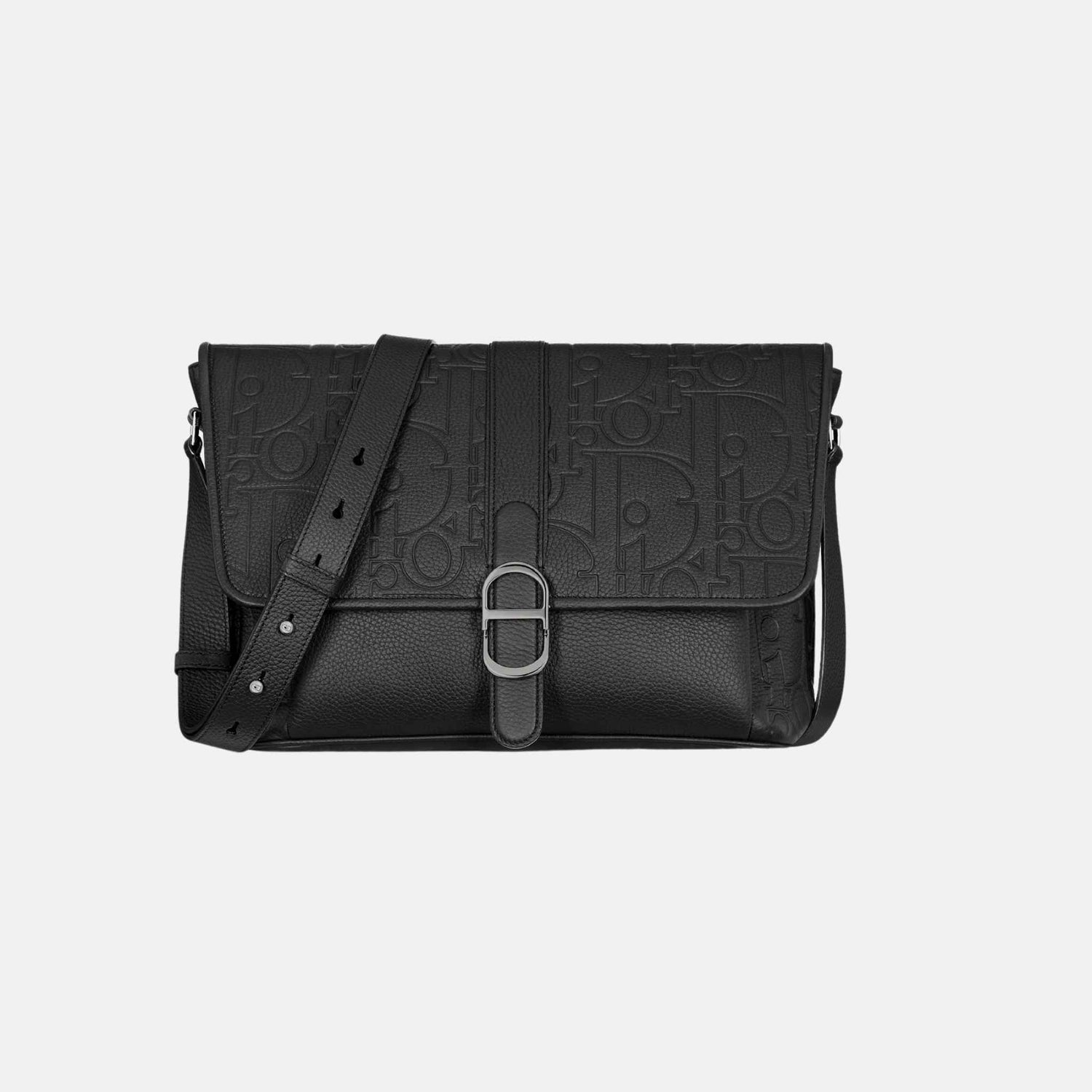 Dior Large Daily Messenger Bag With Flap In Leather And Grained Calfskin, Front