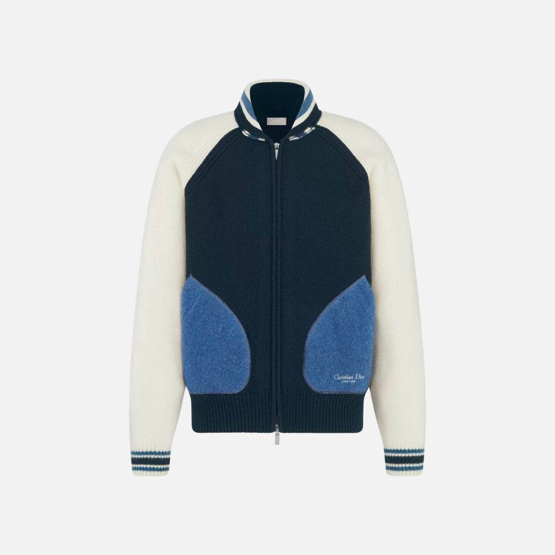 Dior Lily Of The Valley Varsity Cardigan In Felted Wool Jersey, Front