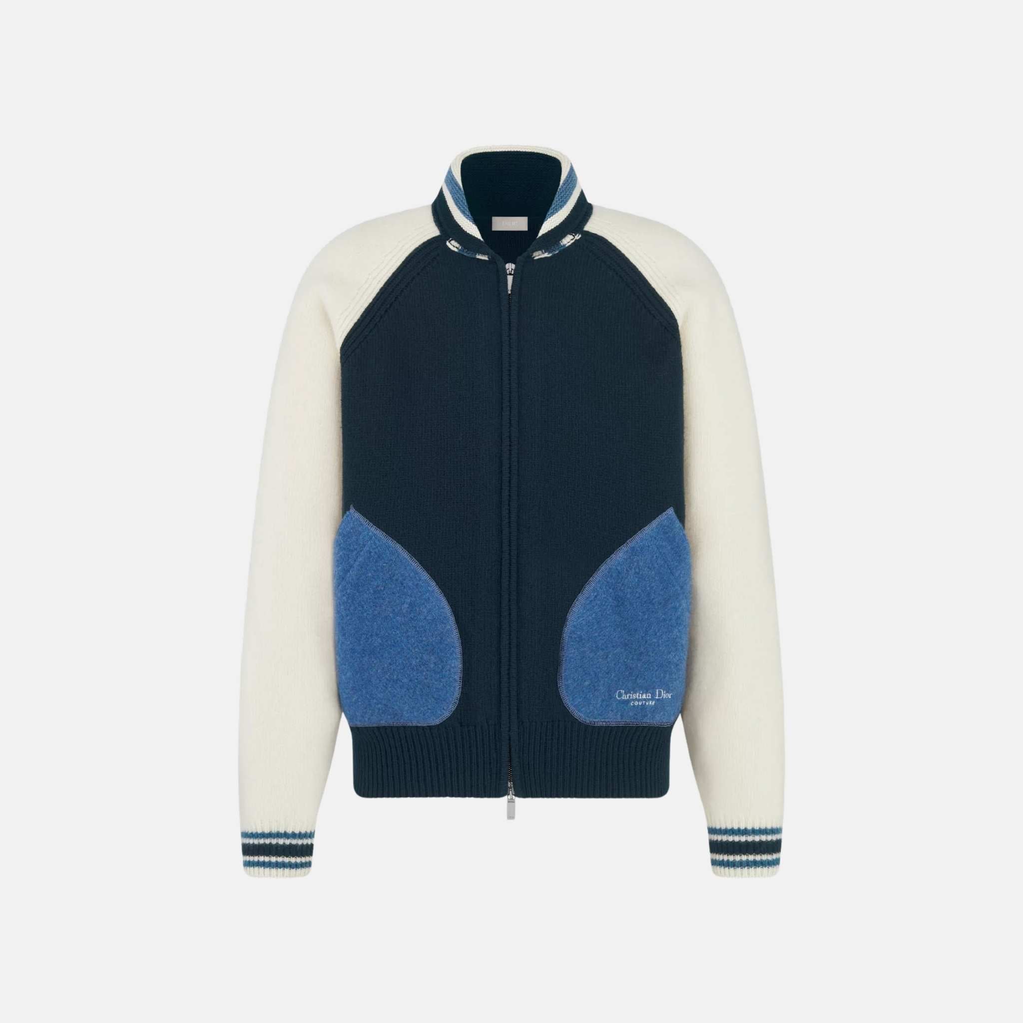 Dior Lily Of The Valley Varsity Cardigan In Felted Wool Jersey, Front