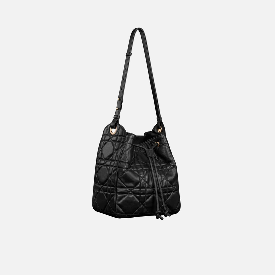 Dior Medium D-Motion Bag Macrocannage Lambskin, Black , Front