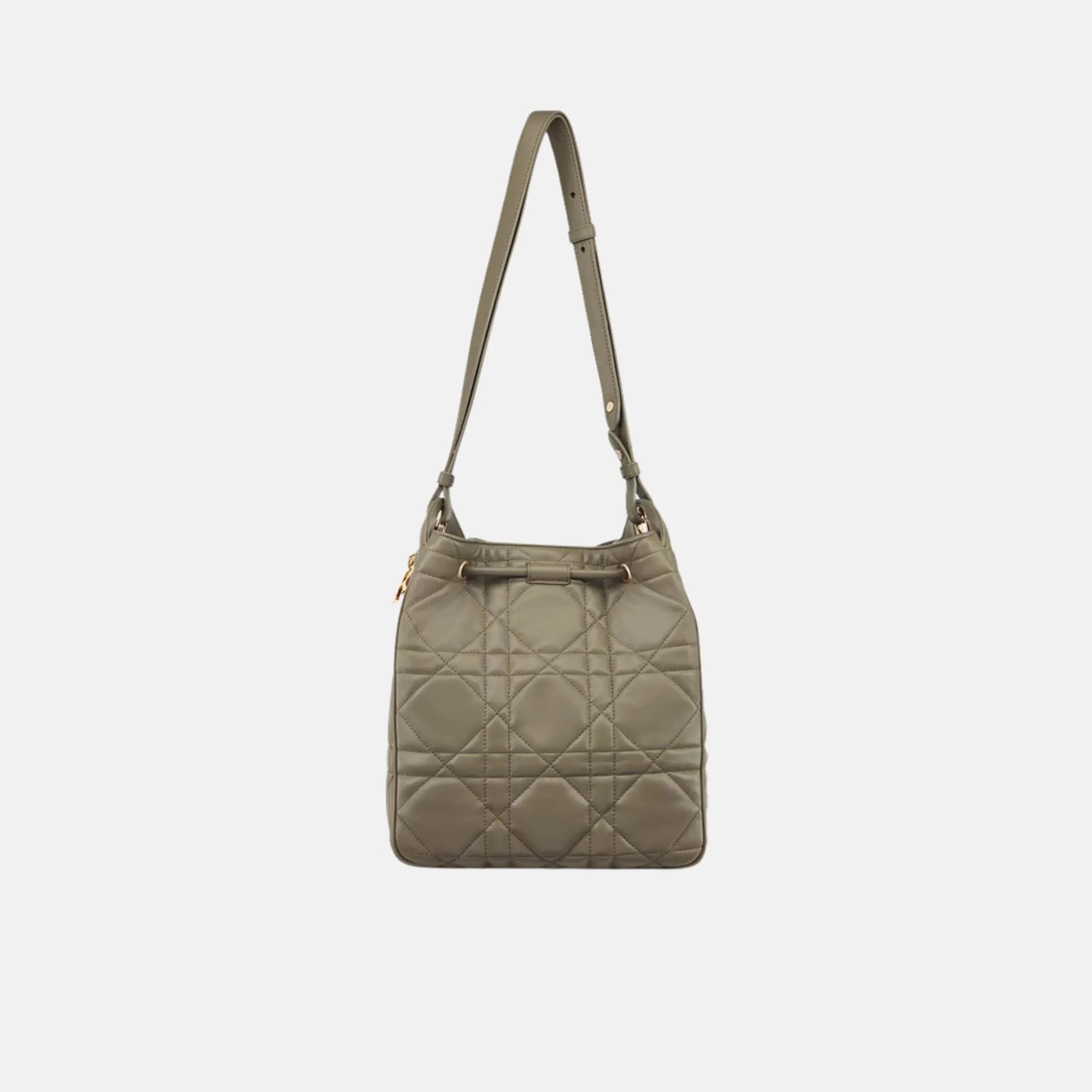 Dior Medium D-Motion Bag Macrocannage Lambskin, Clay Green, Back