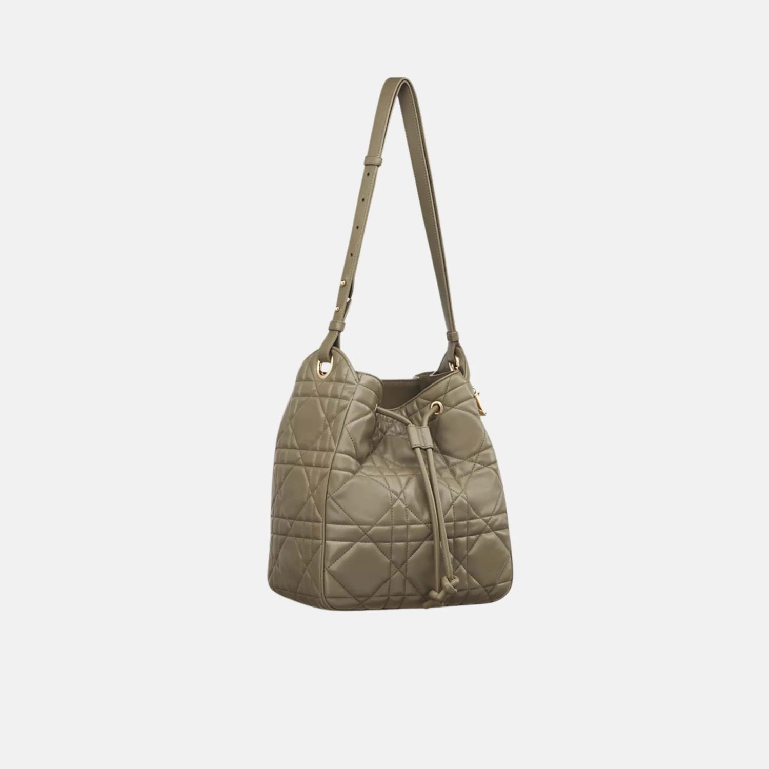 Dior Medium D-Motion Bag Macrocannage Lambskin, Clay Green, Front