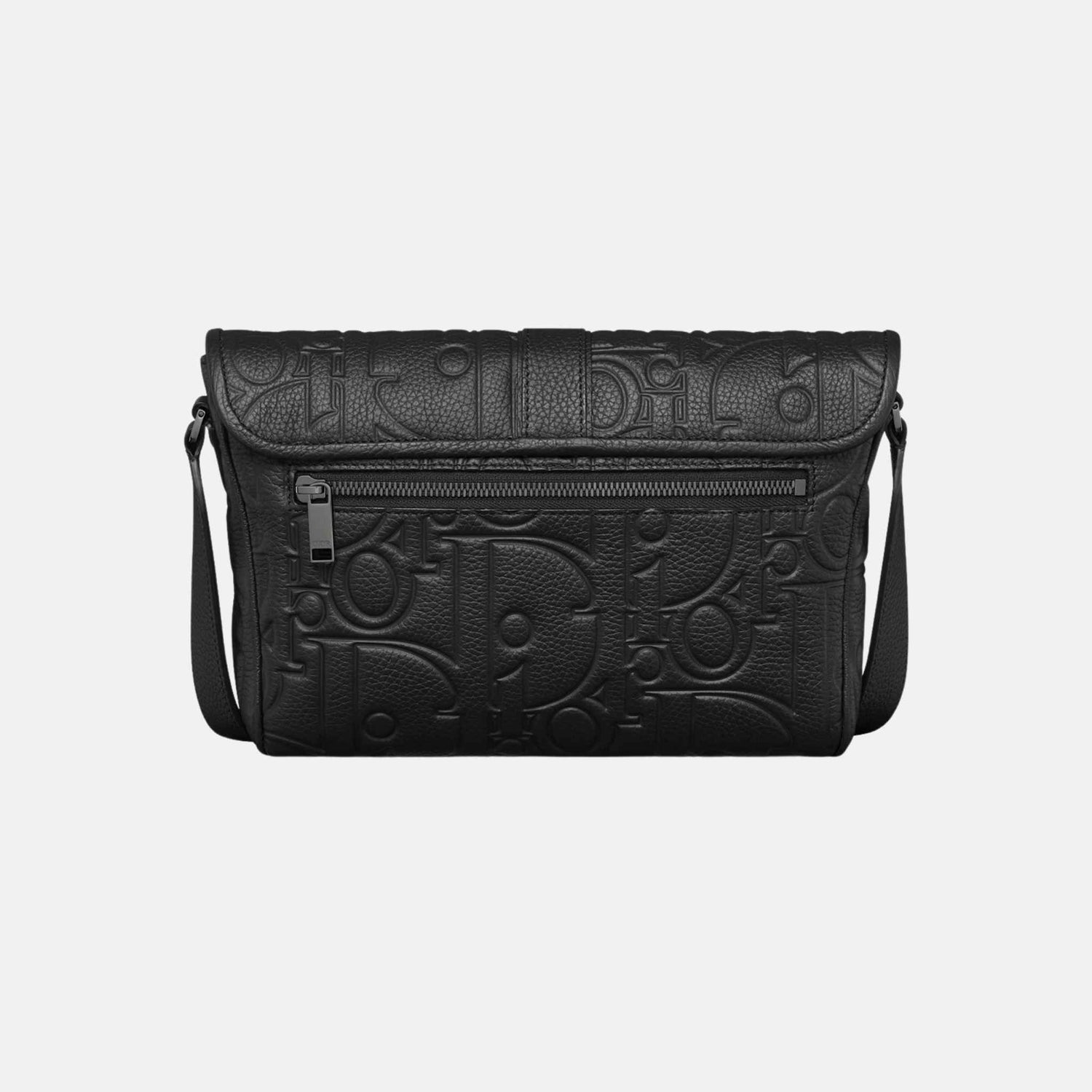 Dior Medium Daily Messenger Bag With Flap In Leather And Grained Calfskin, Black, Back