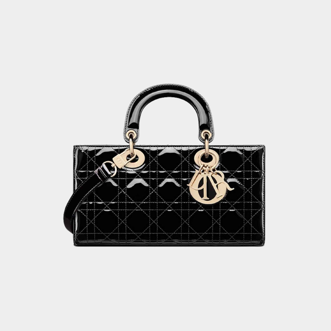 Dior Medium Lady D-Joy Bag Patent Cannage Calfskin, Black, Front