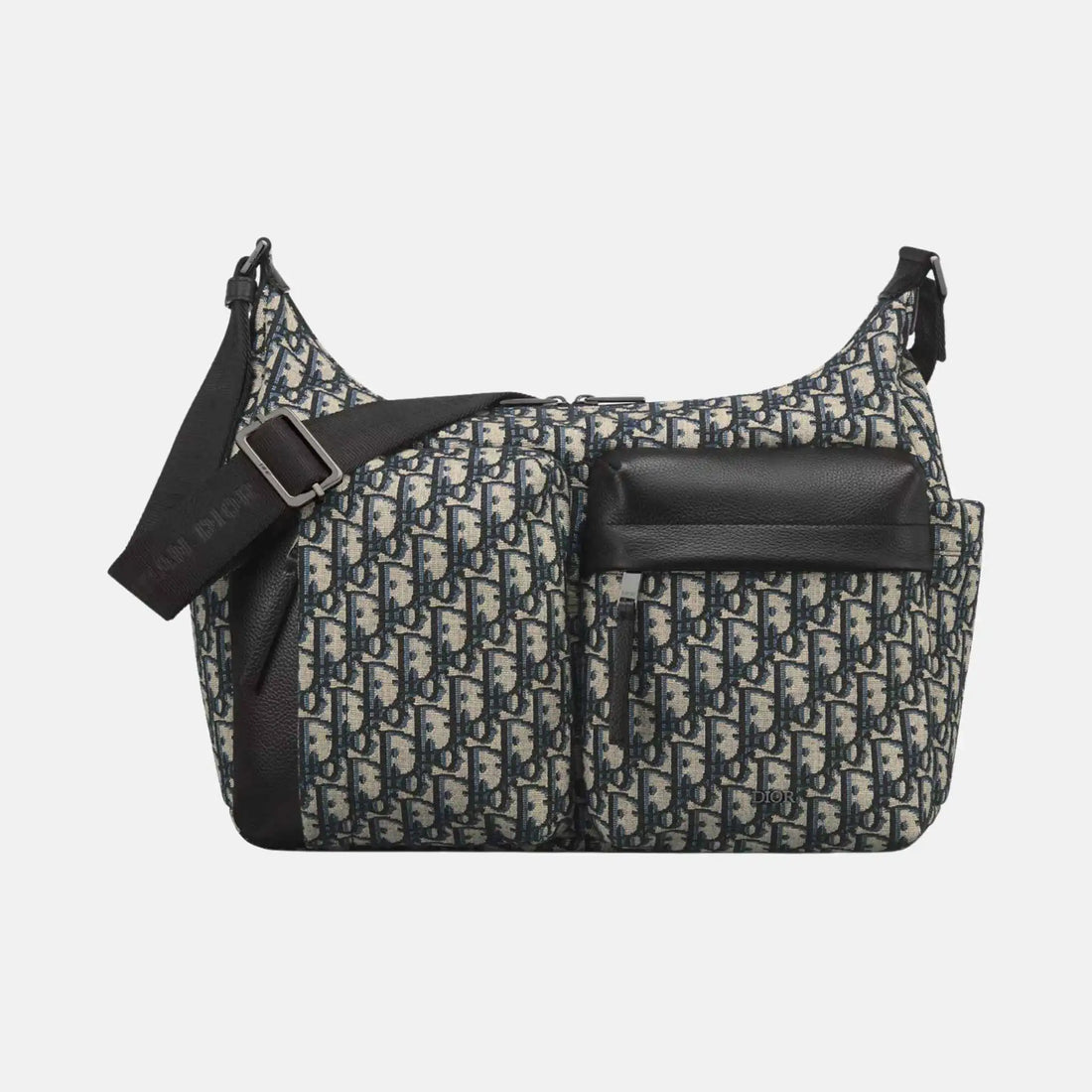 Dior Medium Rider Soft Hobo Bag in Oblique and Grained Calfskin, Beige, Front