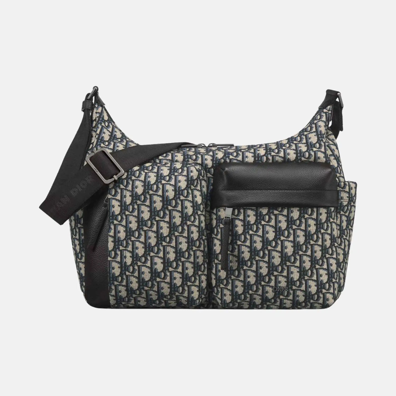 Dior Medium Rider Soft Hobo Bag in Oblique and Grained Calfskin, Beige, Front