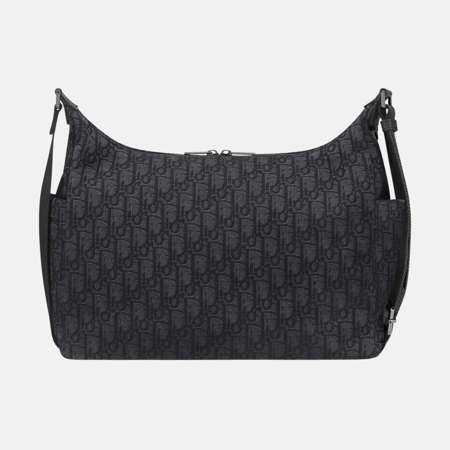 Dior Medium Rider Soft Hobo Bag in Oblique and Grained Calfskin, Black, Back