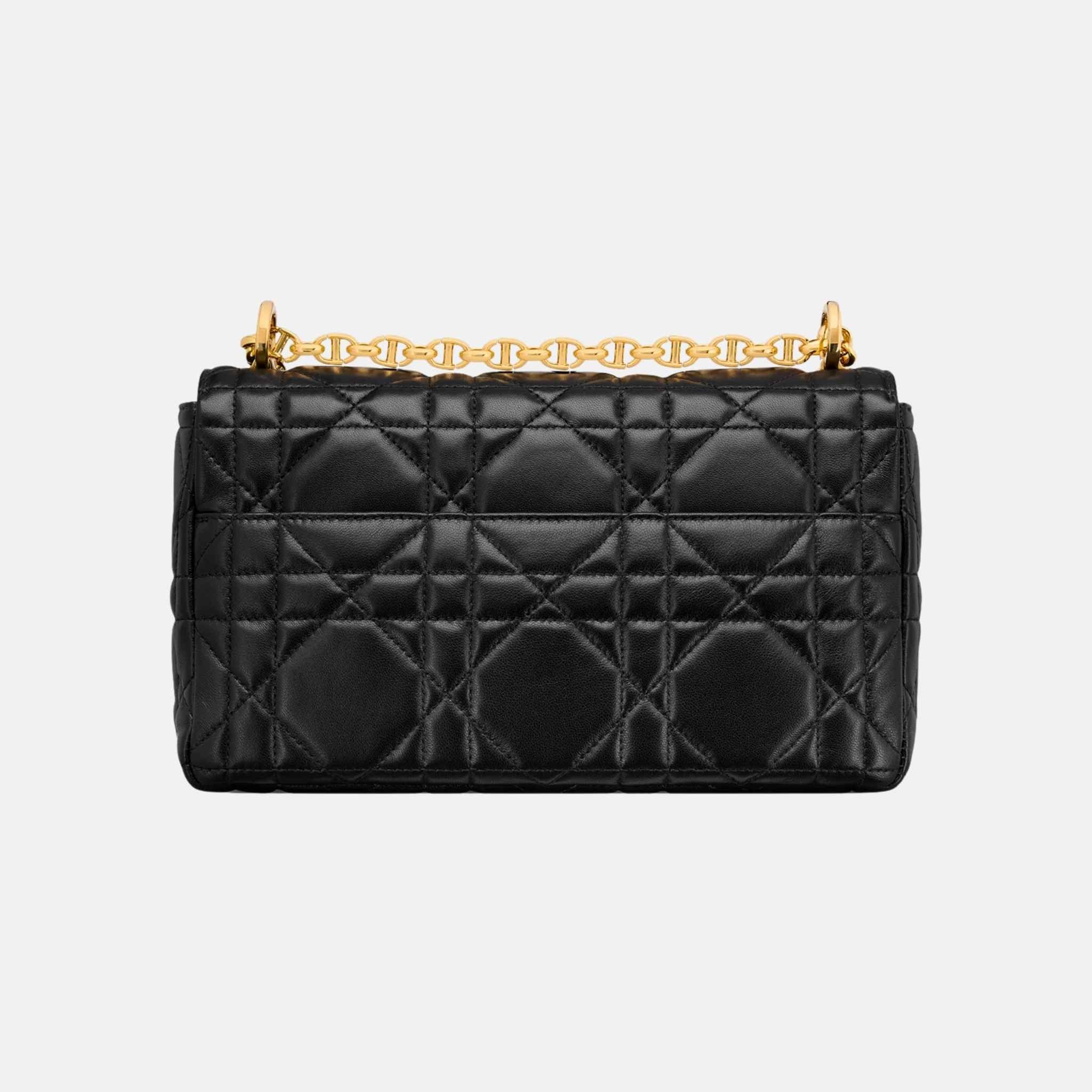 Dior Medium Soft Caro Bag In Macrocannage Lambskin, Black, Back