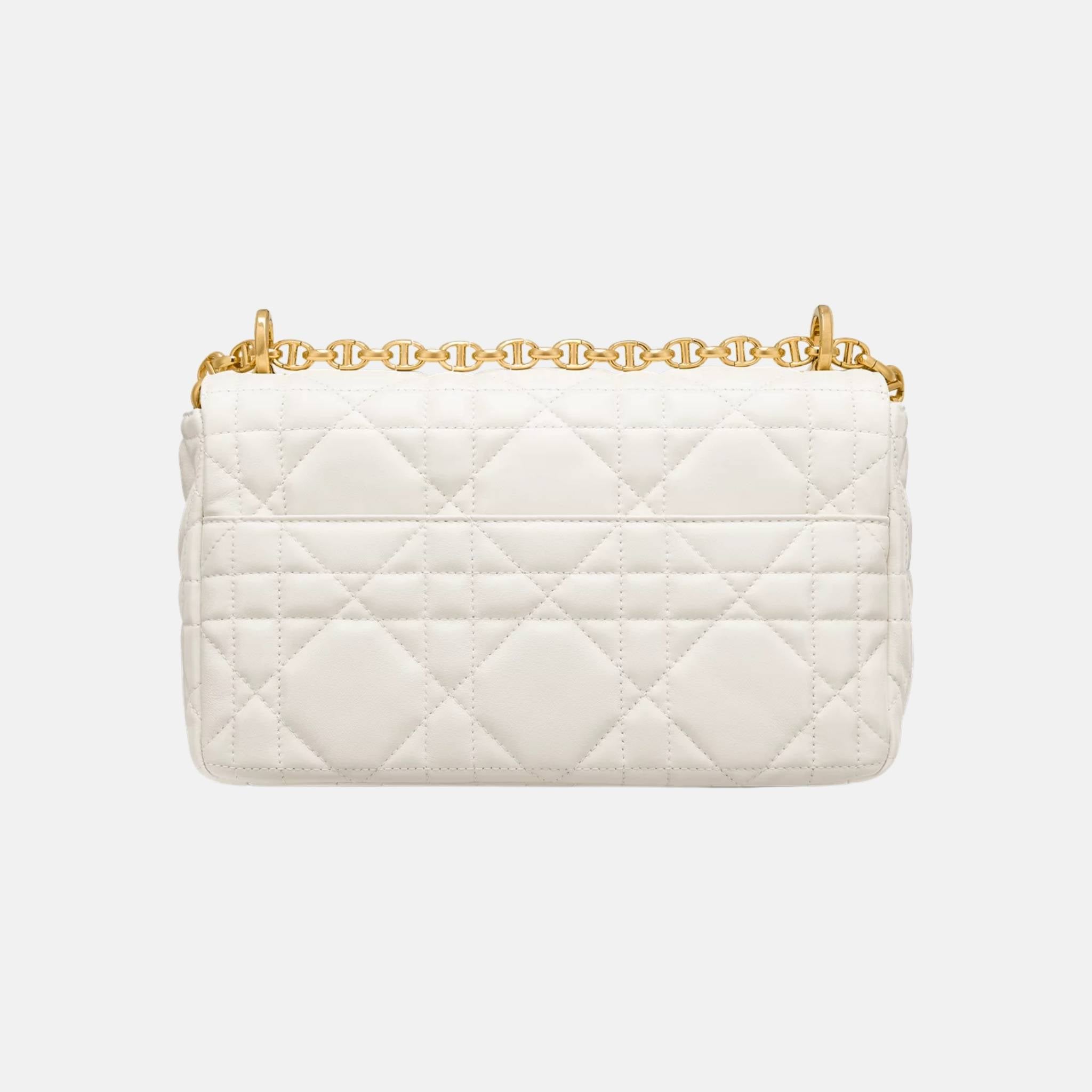 Dior Medium Soft Caro Bag In Macrocannage Lambskin, Latte, Back