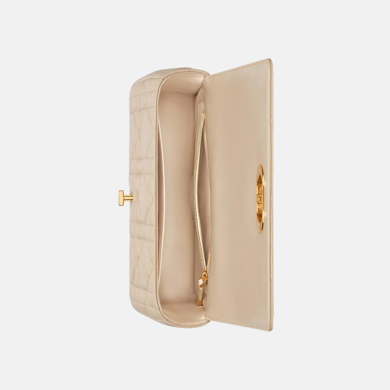 Dior Medium Soft Caro Bag In Macrocannage Lambskin, Light Gold, Inside