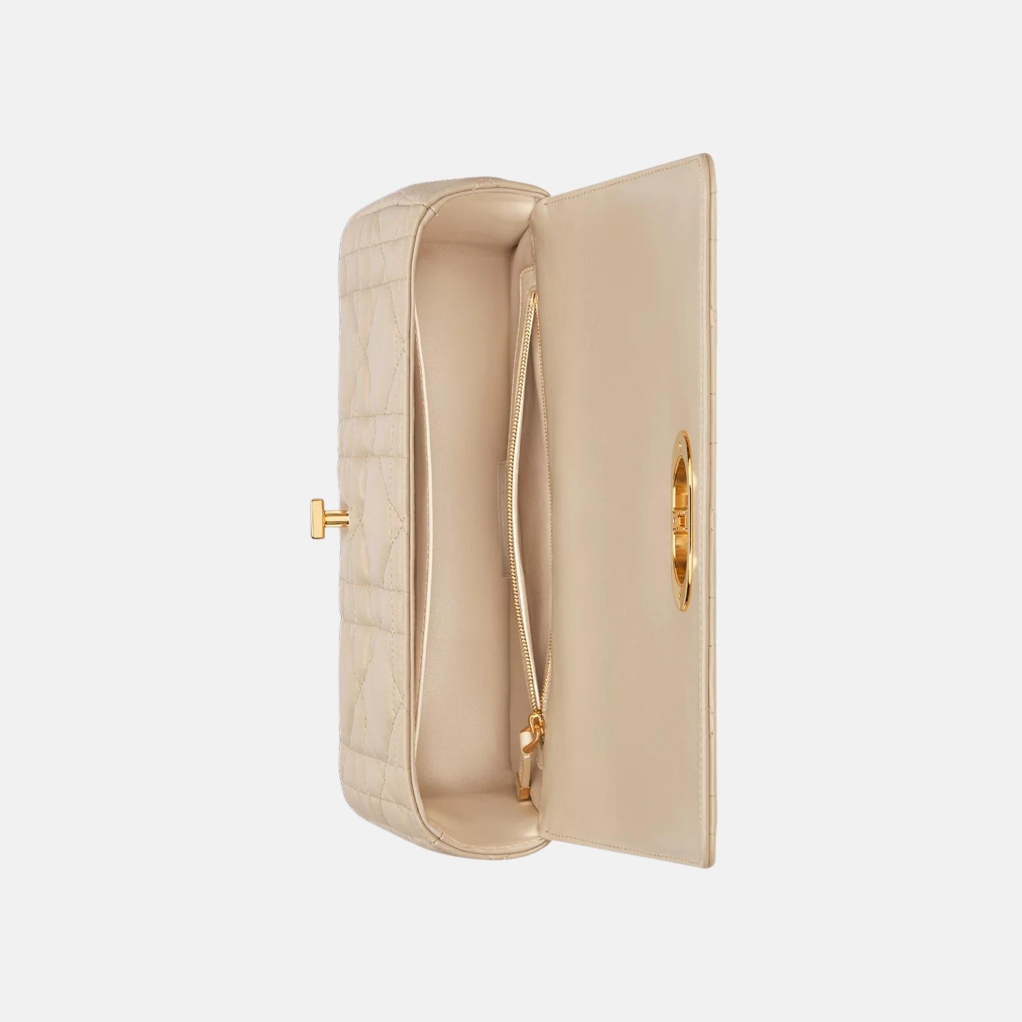 Dior Medium Soft Caro Bag In Macrocannage Lambskin, Light Gold, Inside
